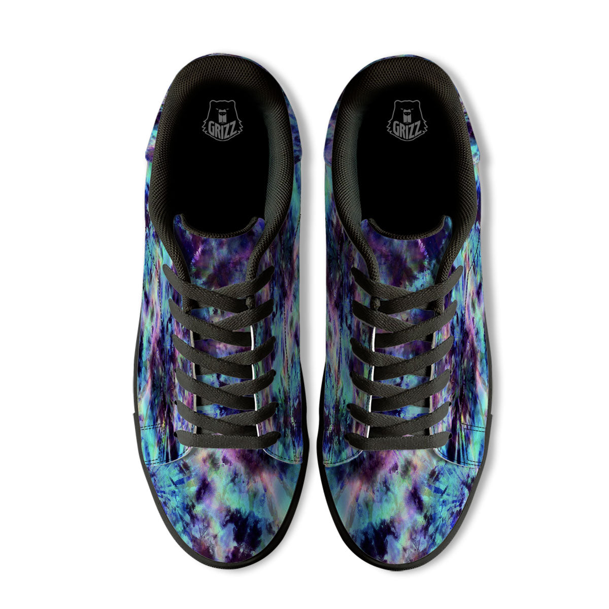 Tie Dye Rainbow And Black Print Black Low Top Sneakers-grizzshop