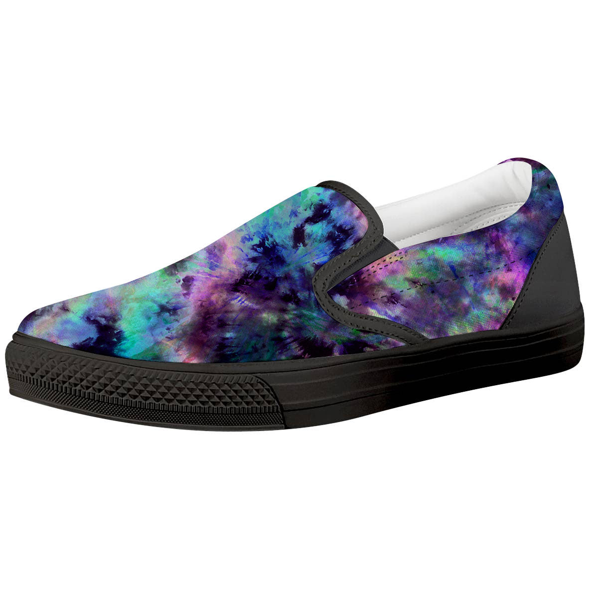 Tie Dye Rainbow And Black Print Black Slip On Shoes-grizzshop