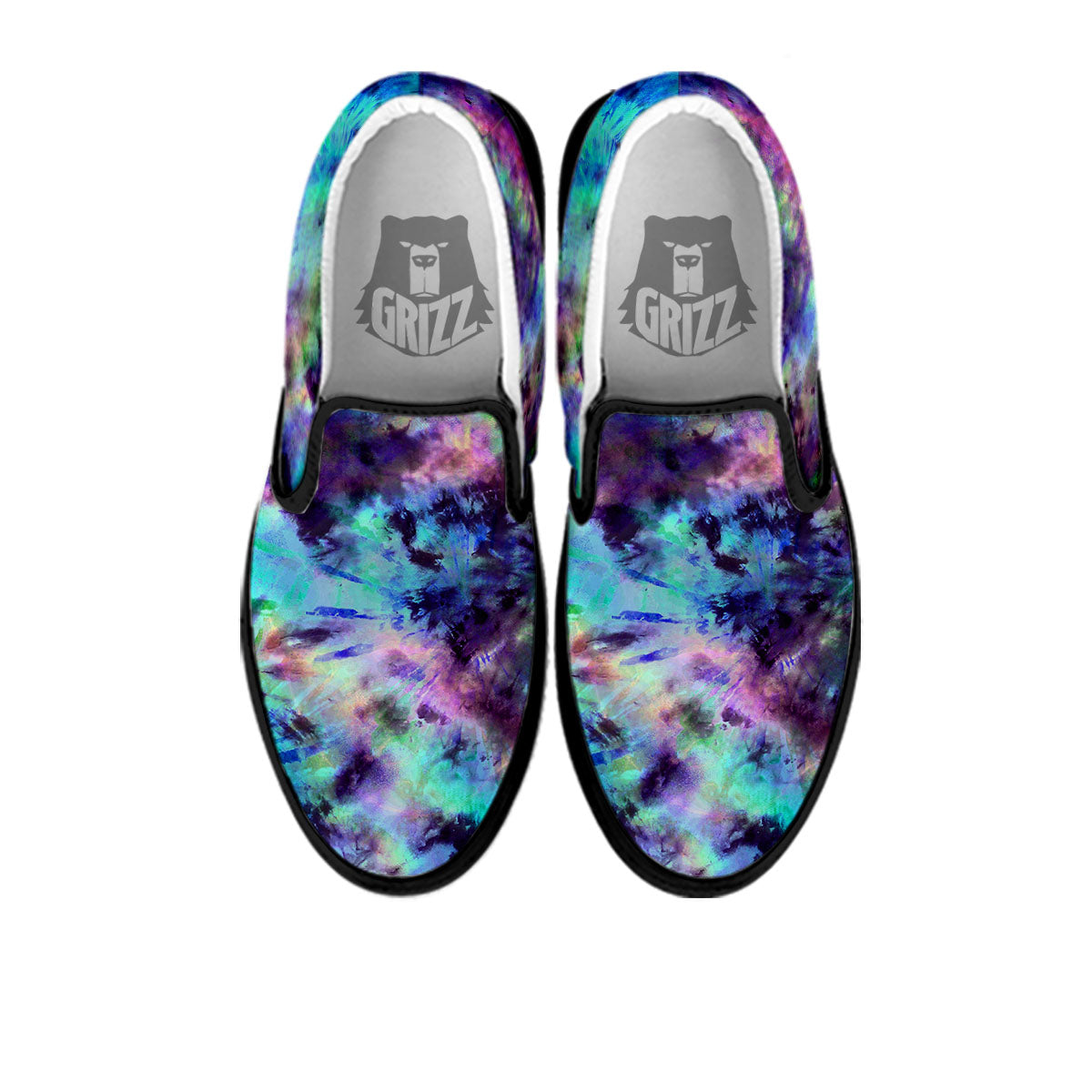Tie Dye Rainbow And Black Print Black Slip On Shoes-grizzshop