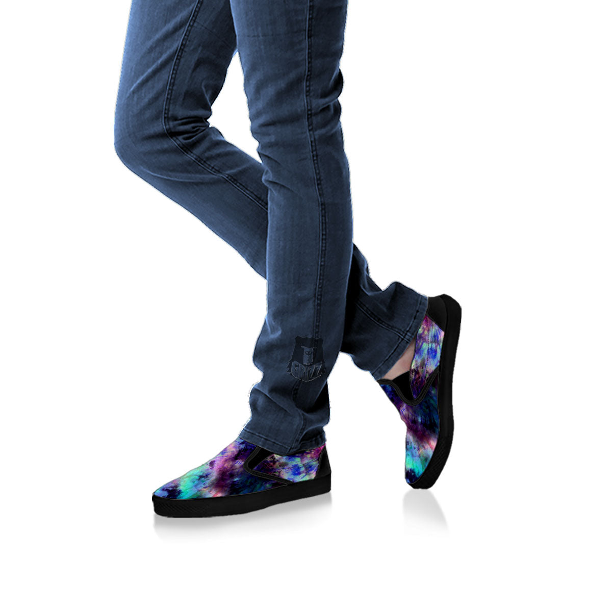 Tie Dye Rainbow And Black Print Black Slip On Shoes-grizzshop