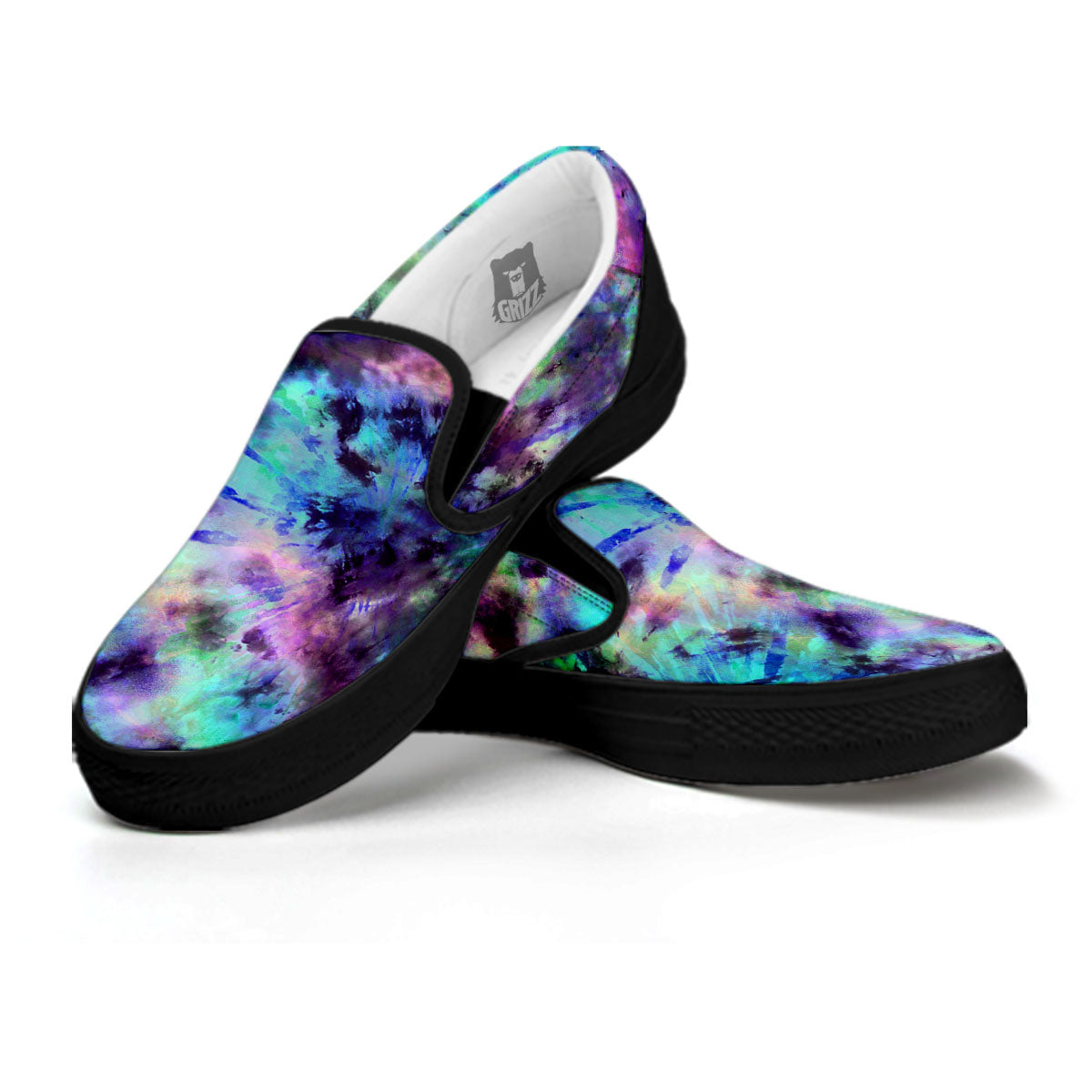Tie Dye Rainbow And Black Print Black Slip On Shoes-grizzshop