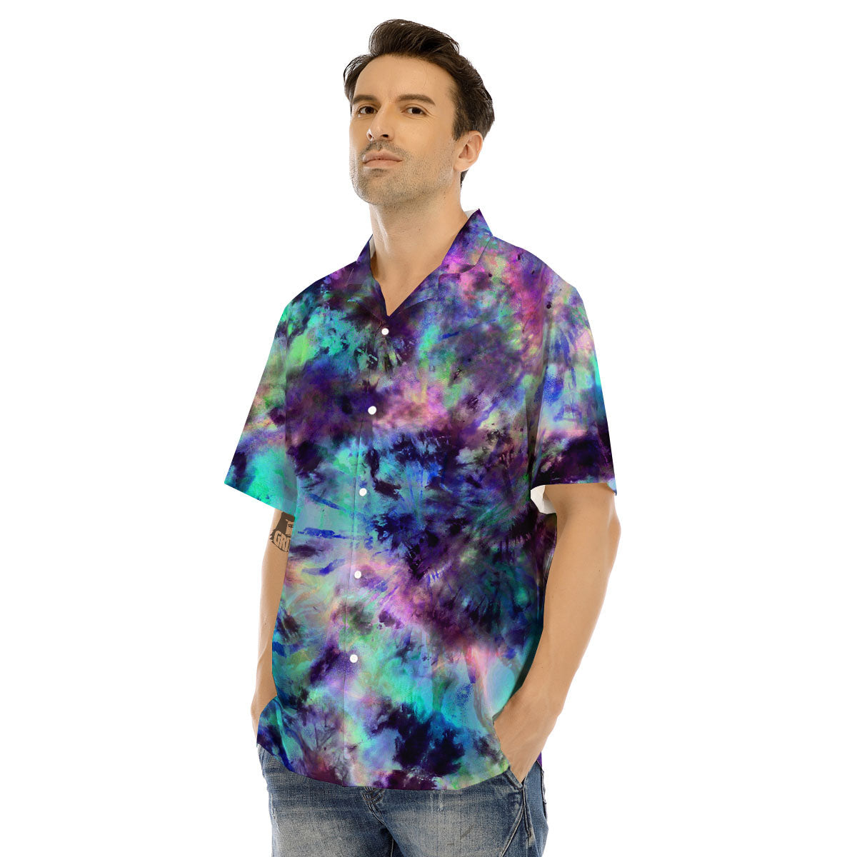 Tie Dye Rainbow And Black Print Men's Hawaiian Shirt-grizzshop