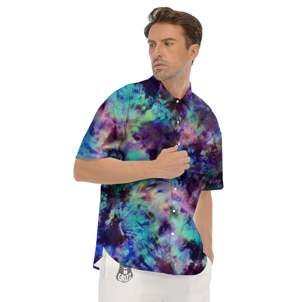 Tie Dye Rainbow And Black Print Men's Short Sleeve Shirts-grizzshop