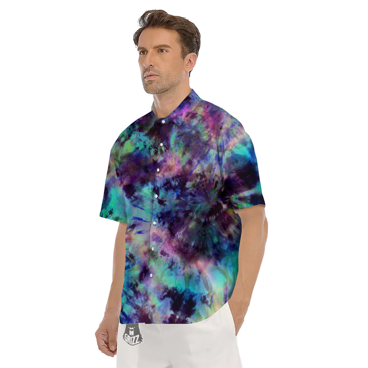 Tie Dye Rainbow And Black Print Men's Short Sleeve Shirts-grizzshop