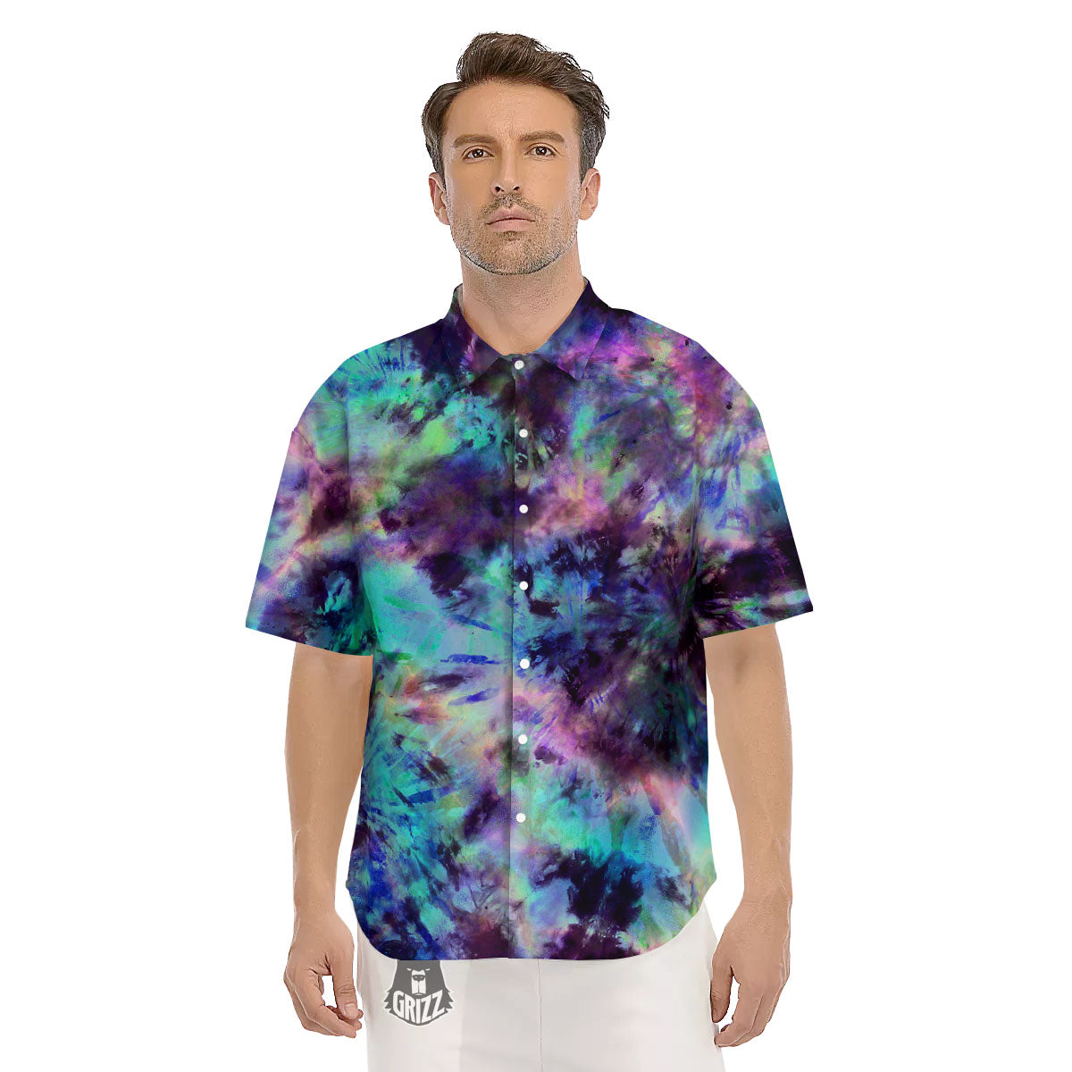 Tie Dye Rainbow And Black Print Men's Short Sleeve Shirts-grizzshop