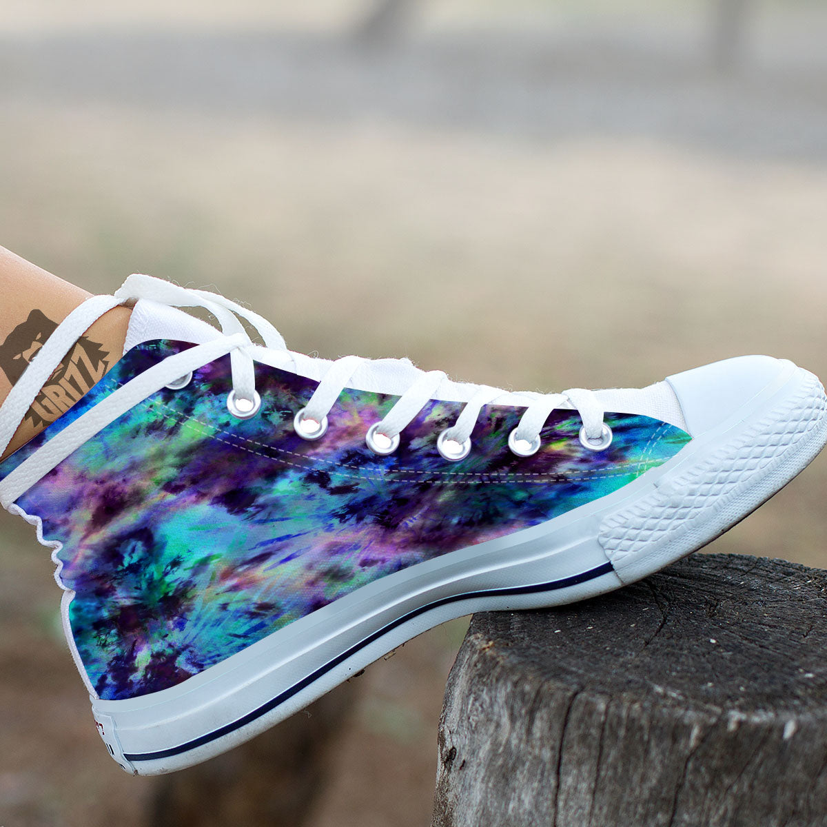 Tie Dye Rainbow And Black Print White High Top Shoes-grizzshop