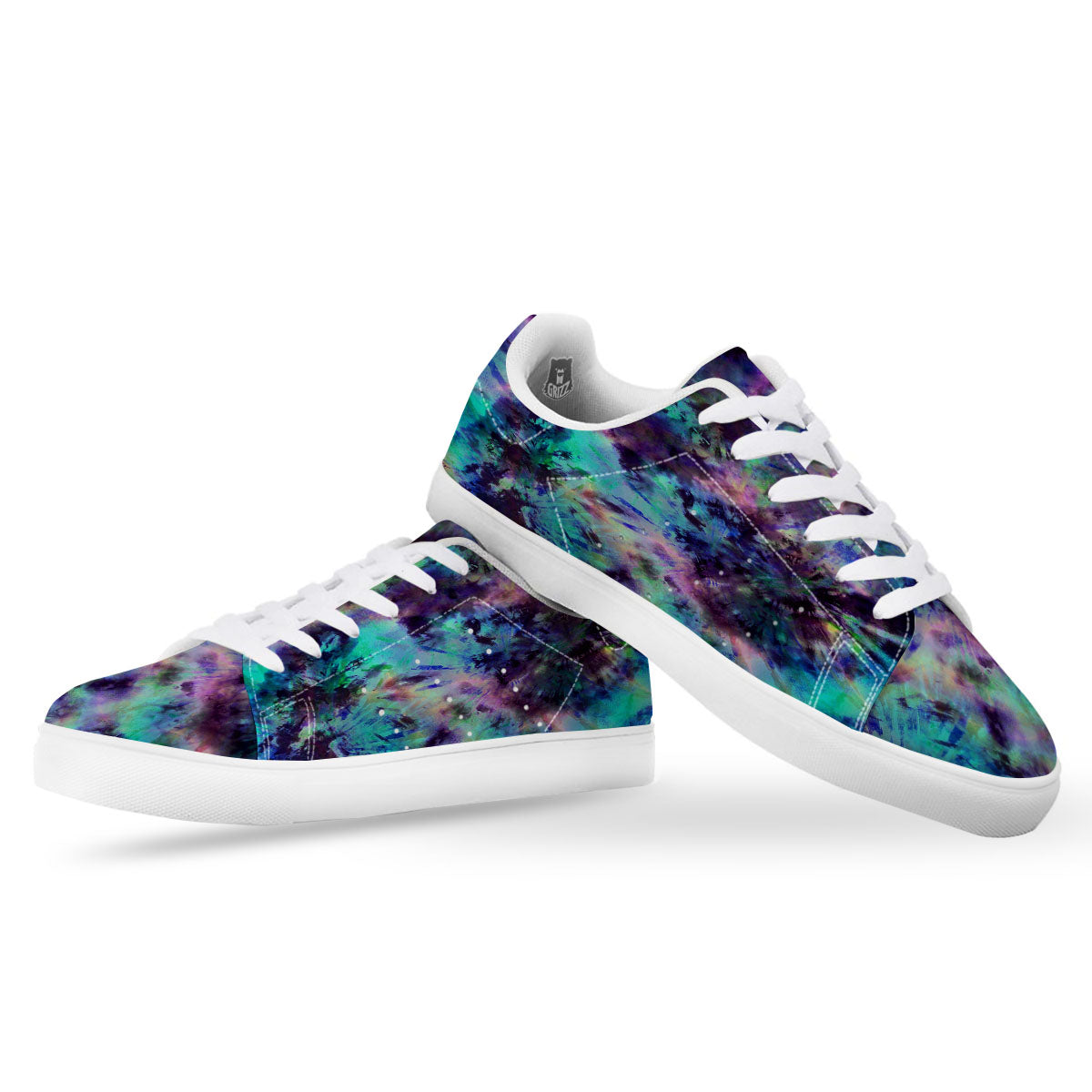 Tie Dye Rainbow And Black Print White Low Top Sneakers-grizzshop