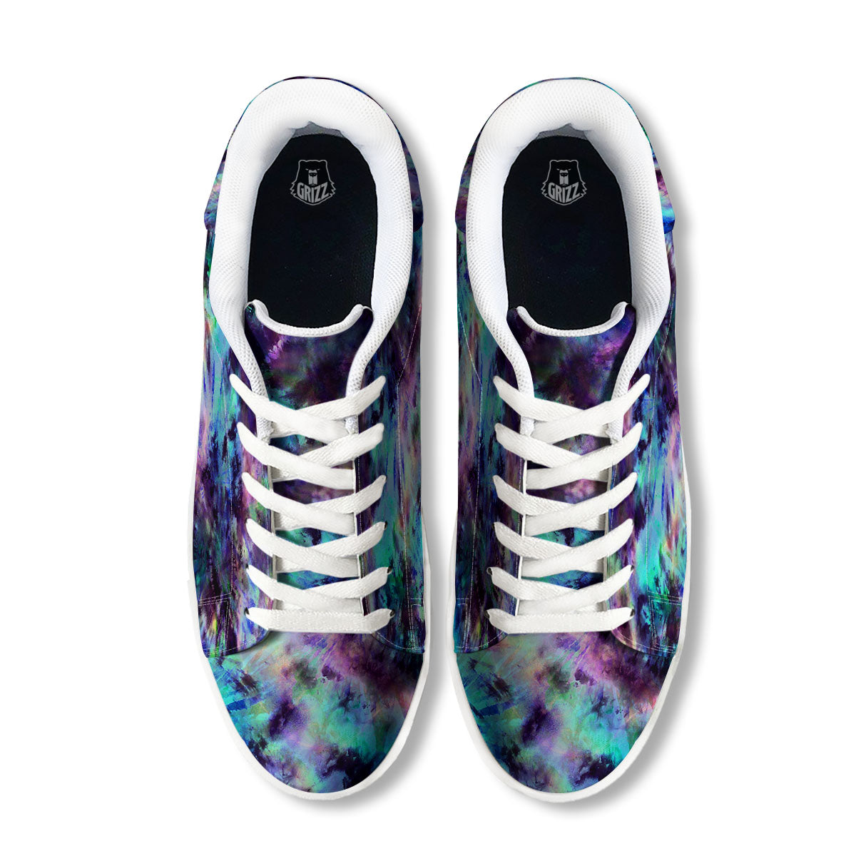 Tie Dye Rainbow And Black Print White Low Top Sneakers-grizzshop