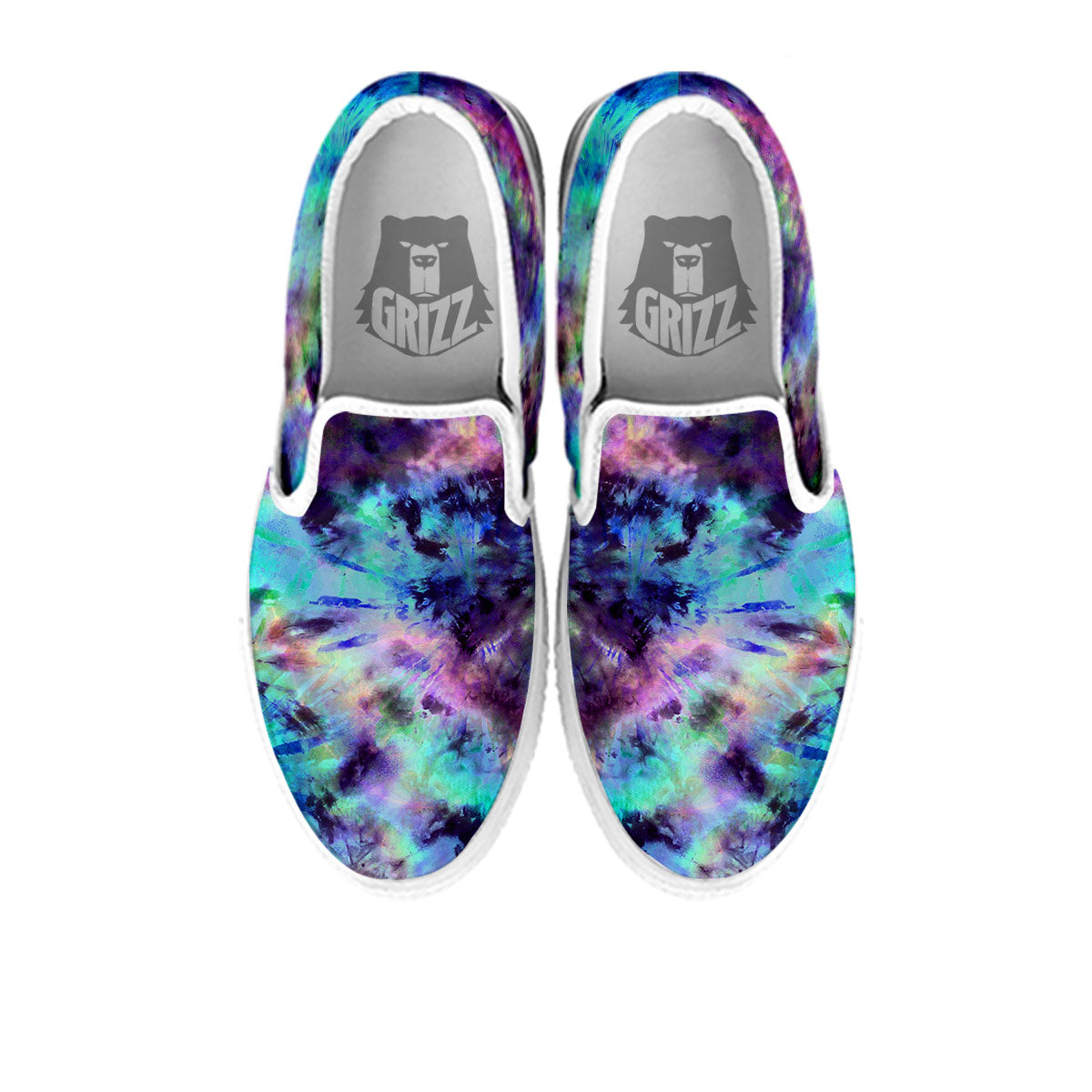 Tie Dye Rainbow And Black Print White Slip On Shoes-grizzshop