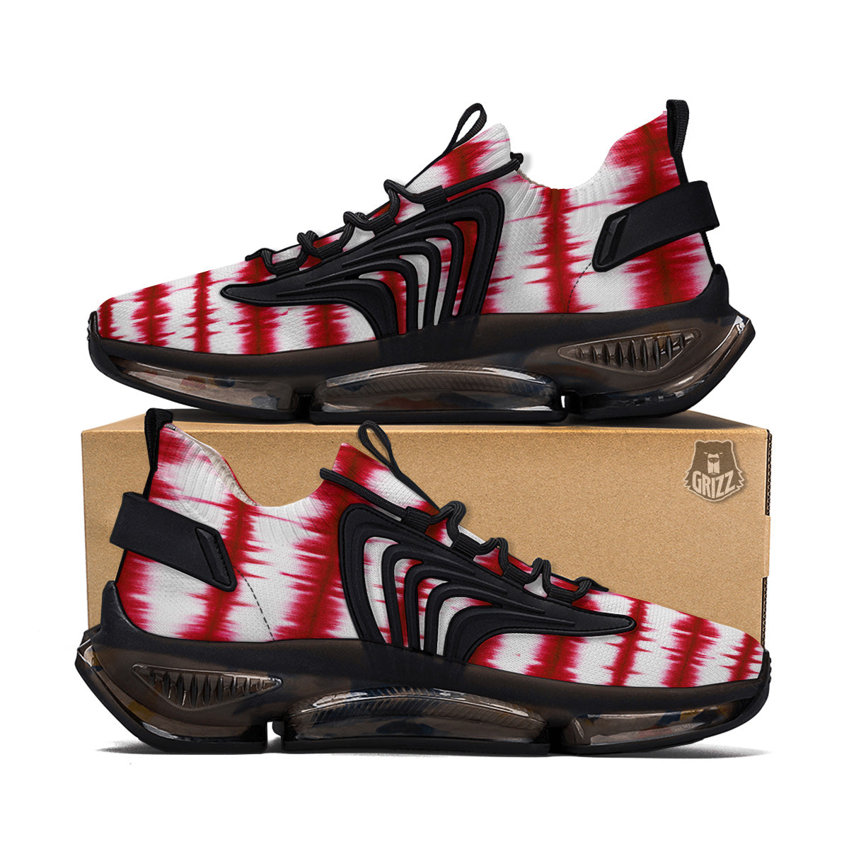 Tie Dye Red Stripe Print Pattern Black Gym Shoes-grizzshop
