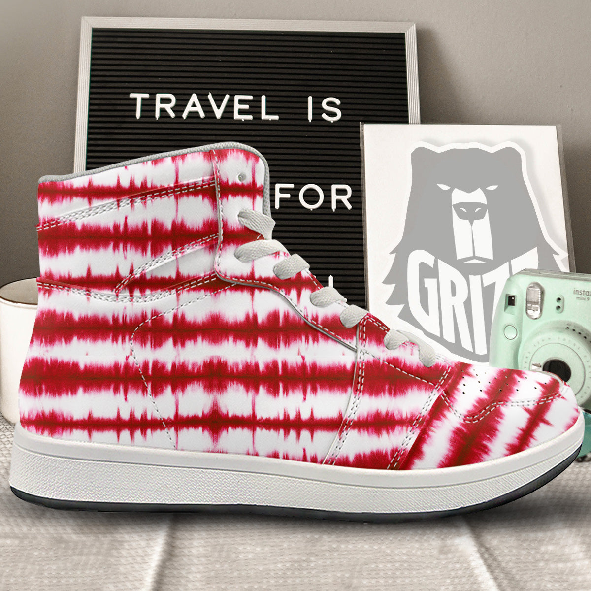 Tie Dye Red Stripe Print Pattern High Top Sneakers-grizzshop