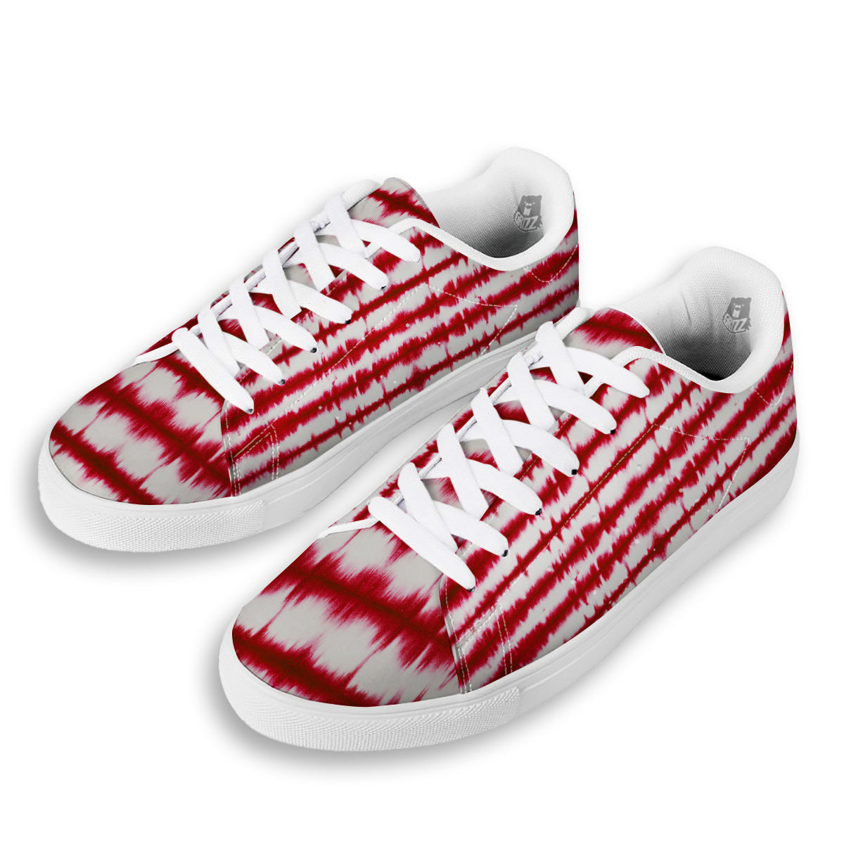 Tie Dye Red Stripe Print Pattern White Low Top Sneakers-grizzshop