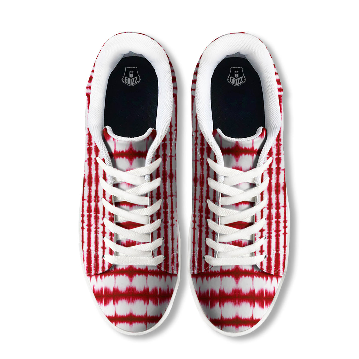 Tie Dye Red Stripe Print Pattern White Low Top Sneakers-grizzshop