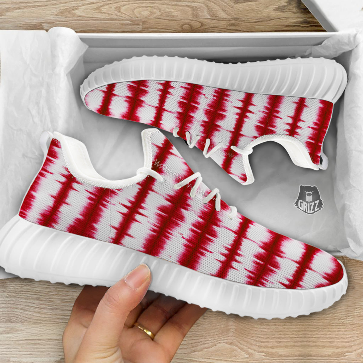 Tie Dye Red Stripe Print Pattern White Walking Shoes-grizzshop