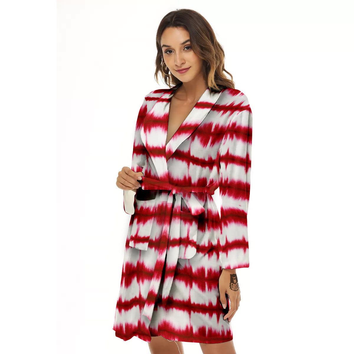 Tie Dye Red Stripe Print Pattern Women's Robe-grizzshop