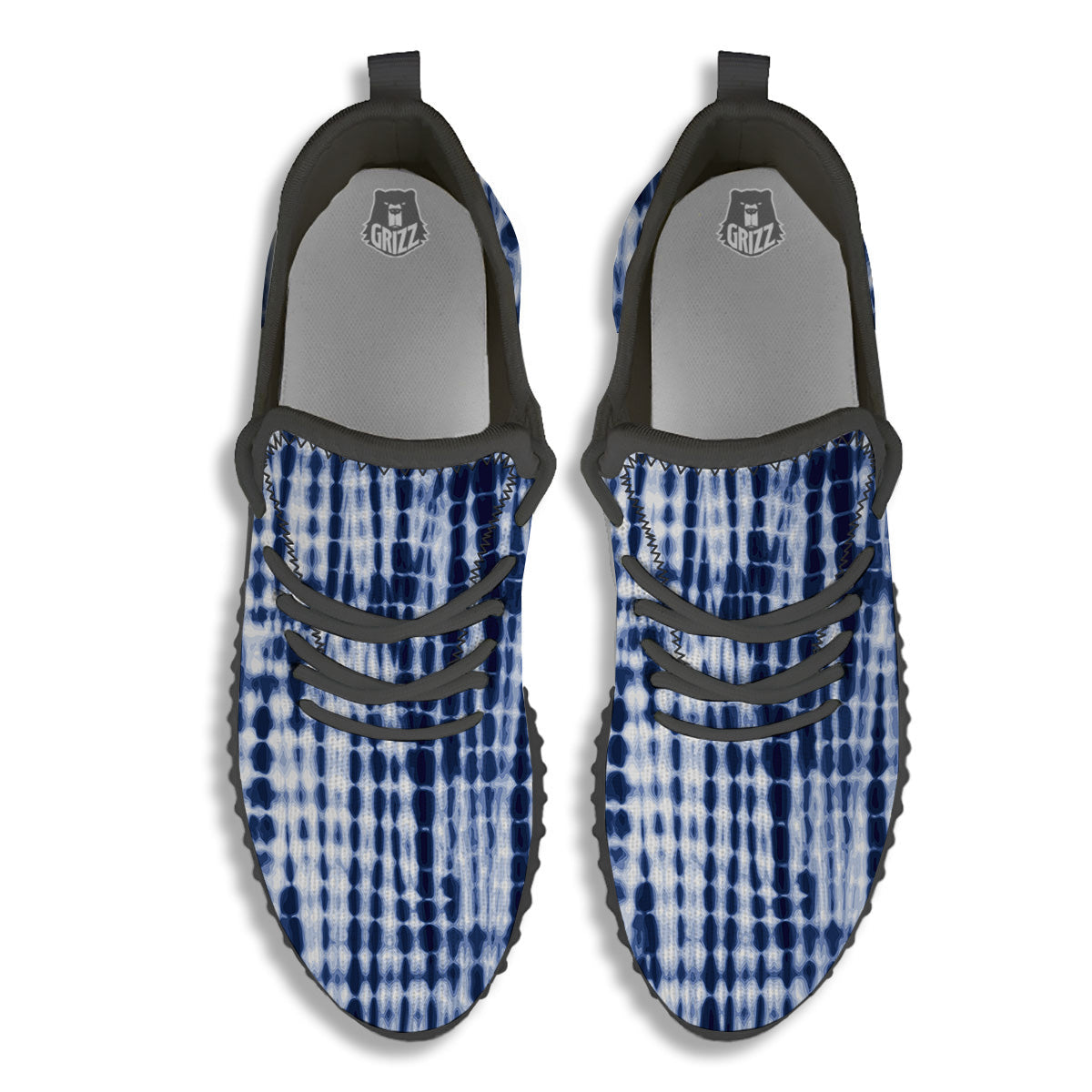 Tie Dye Shibori Blue Print Black Walking Shoes-grizzshop