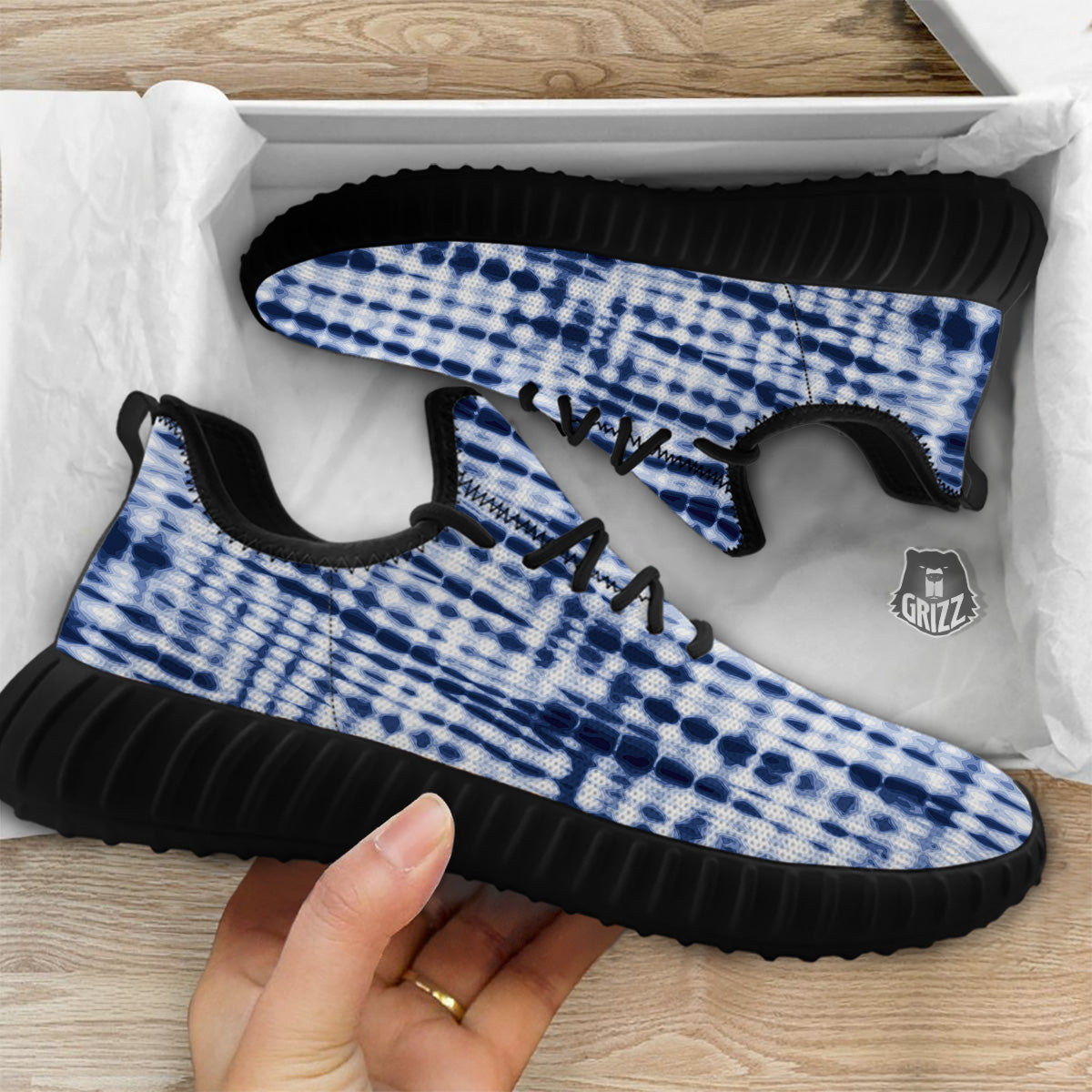 Tie Dye Shibori Blue Print Black Walking Shoes-grizzshop