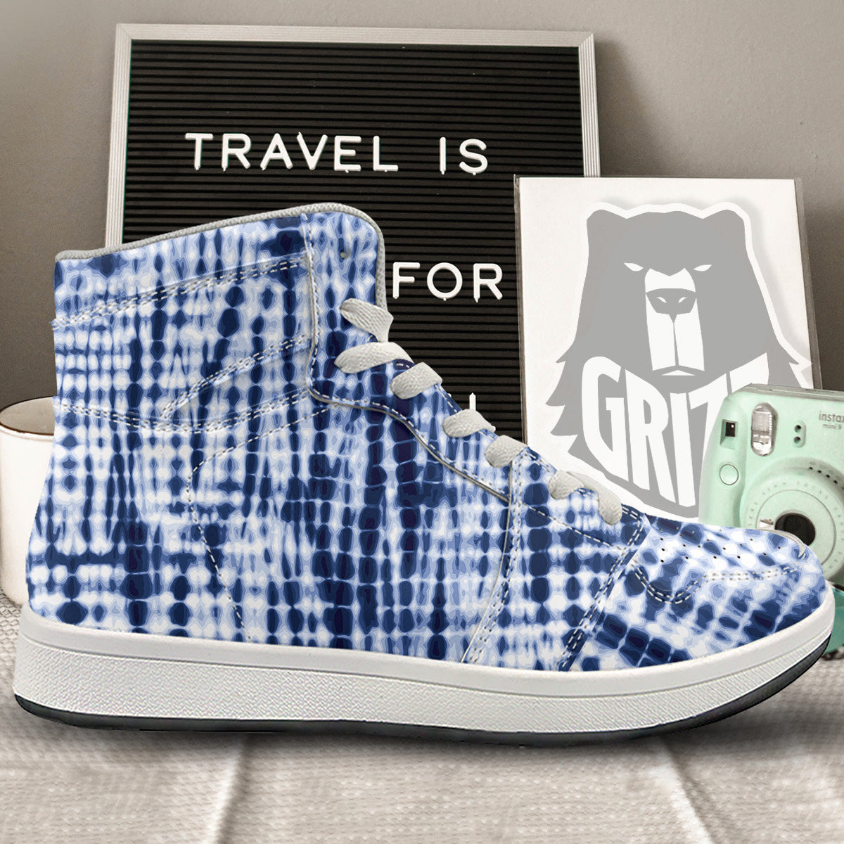 Tie Dye Shibori Blue Print High Top Sneakers-grizzshop