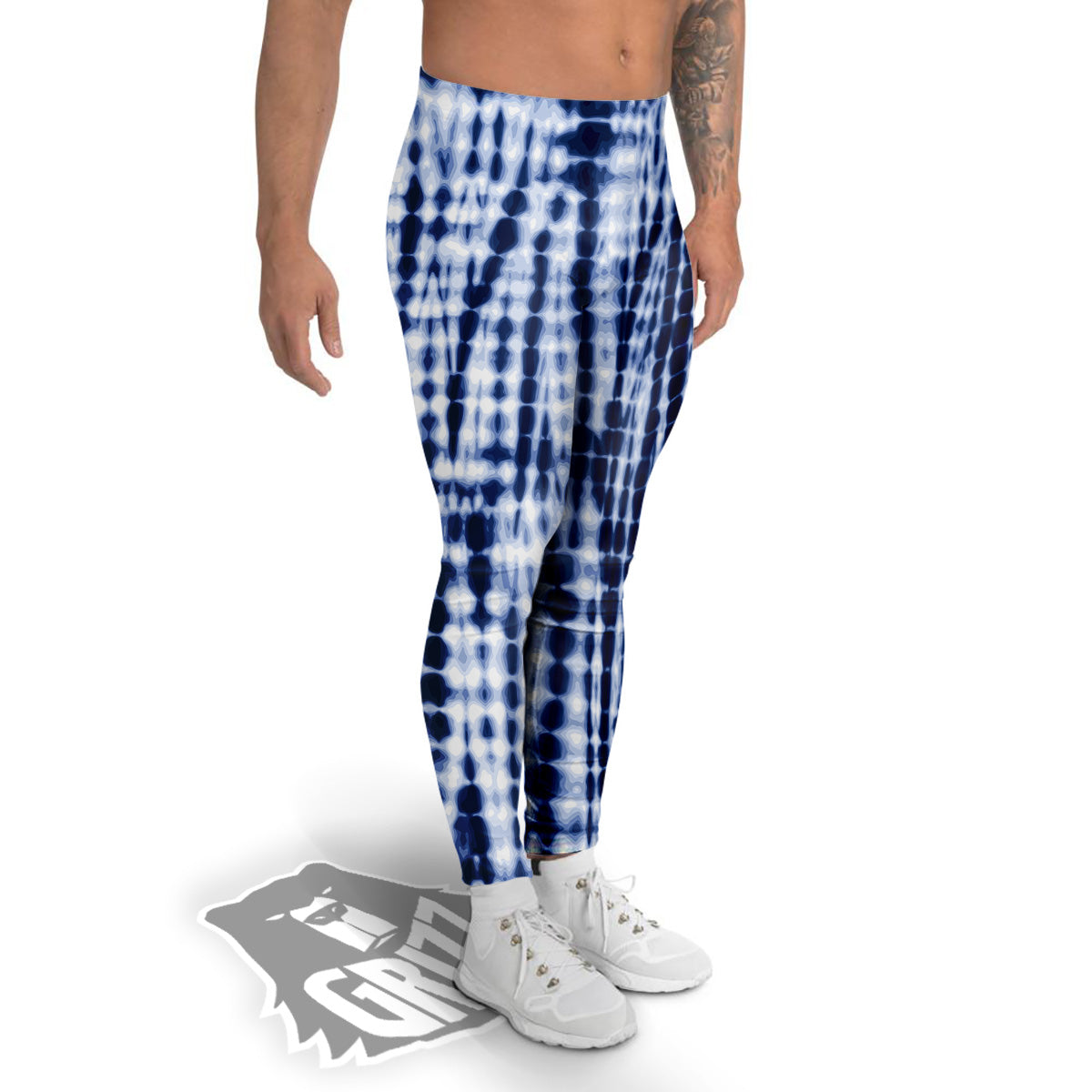 Tie Dye Shibori Blue Print Men's Leggings-grizzshop