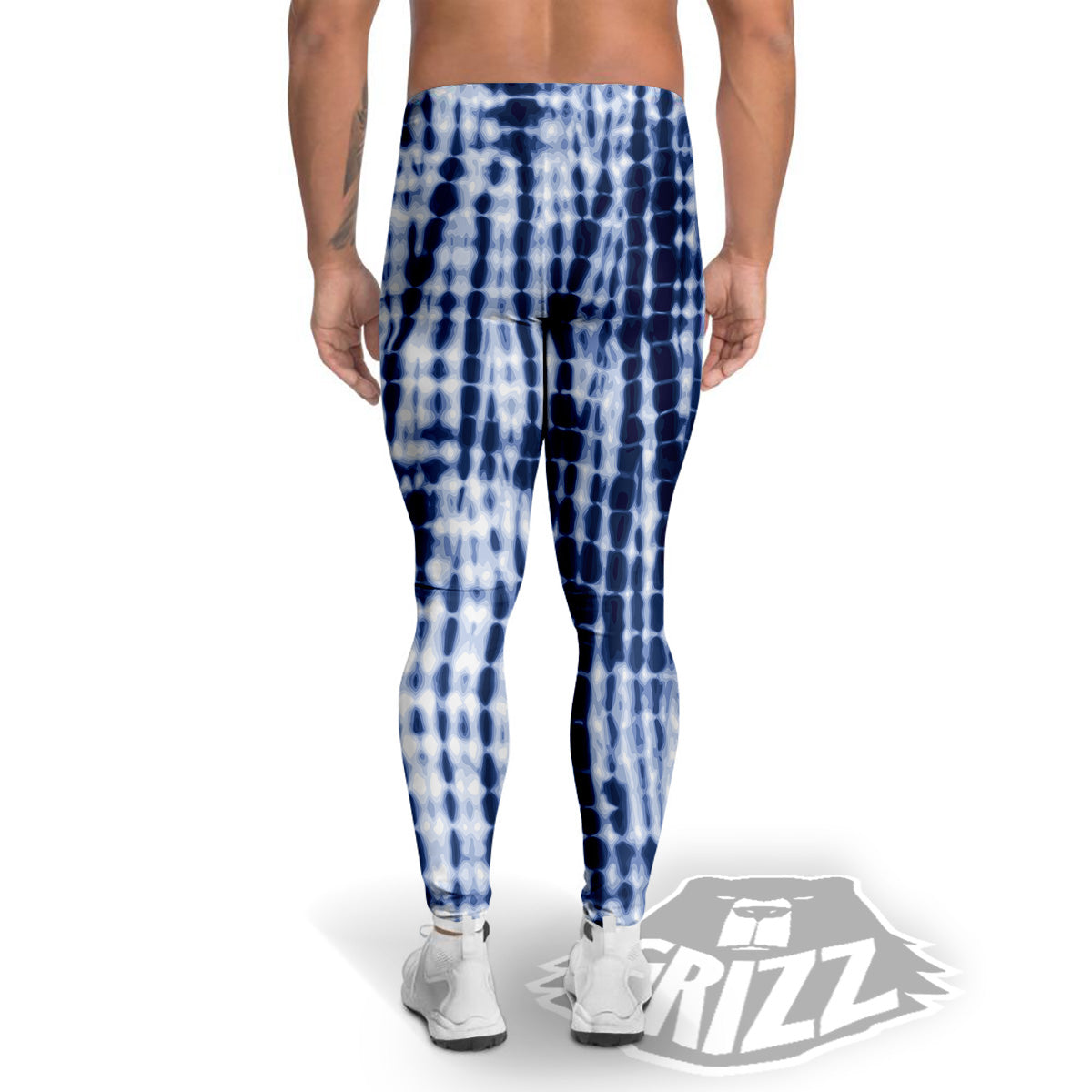 Tie Dye Shibori Blue Print Men's Leggings-grizzshop