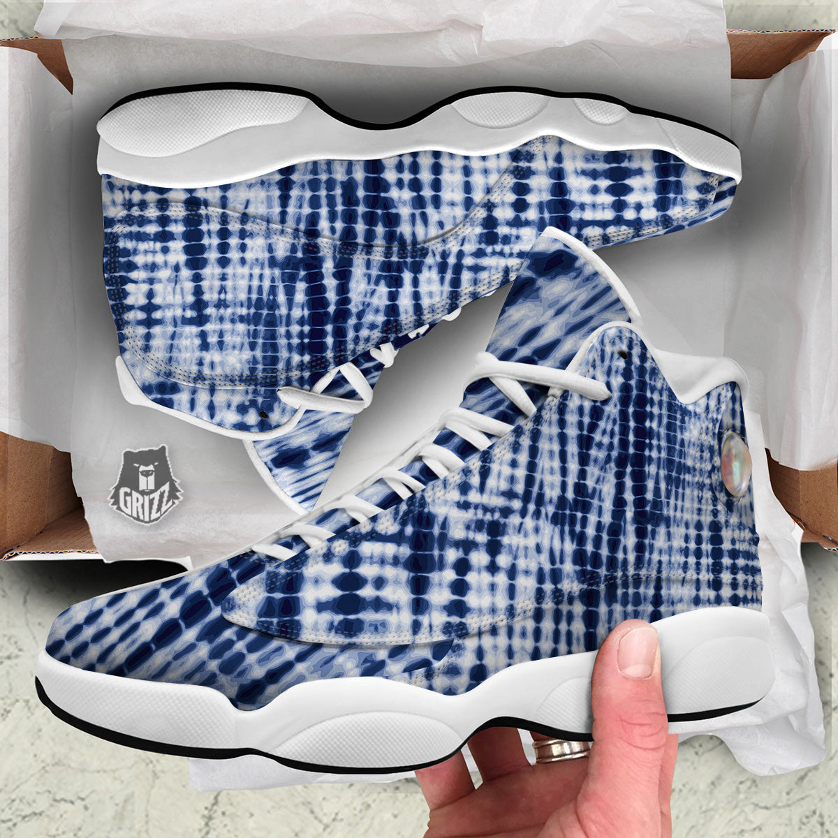 Tie Dye Shibori Blue Print White Basketball Shoes-grizzshop
