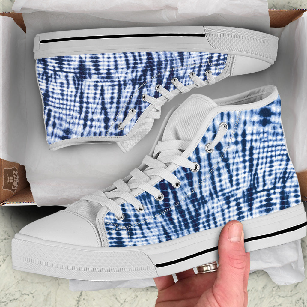 Tie Dye Shibori Blue Print White High Top Shoes-grizzshop