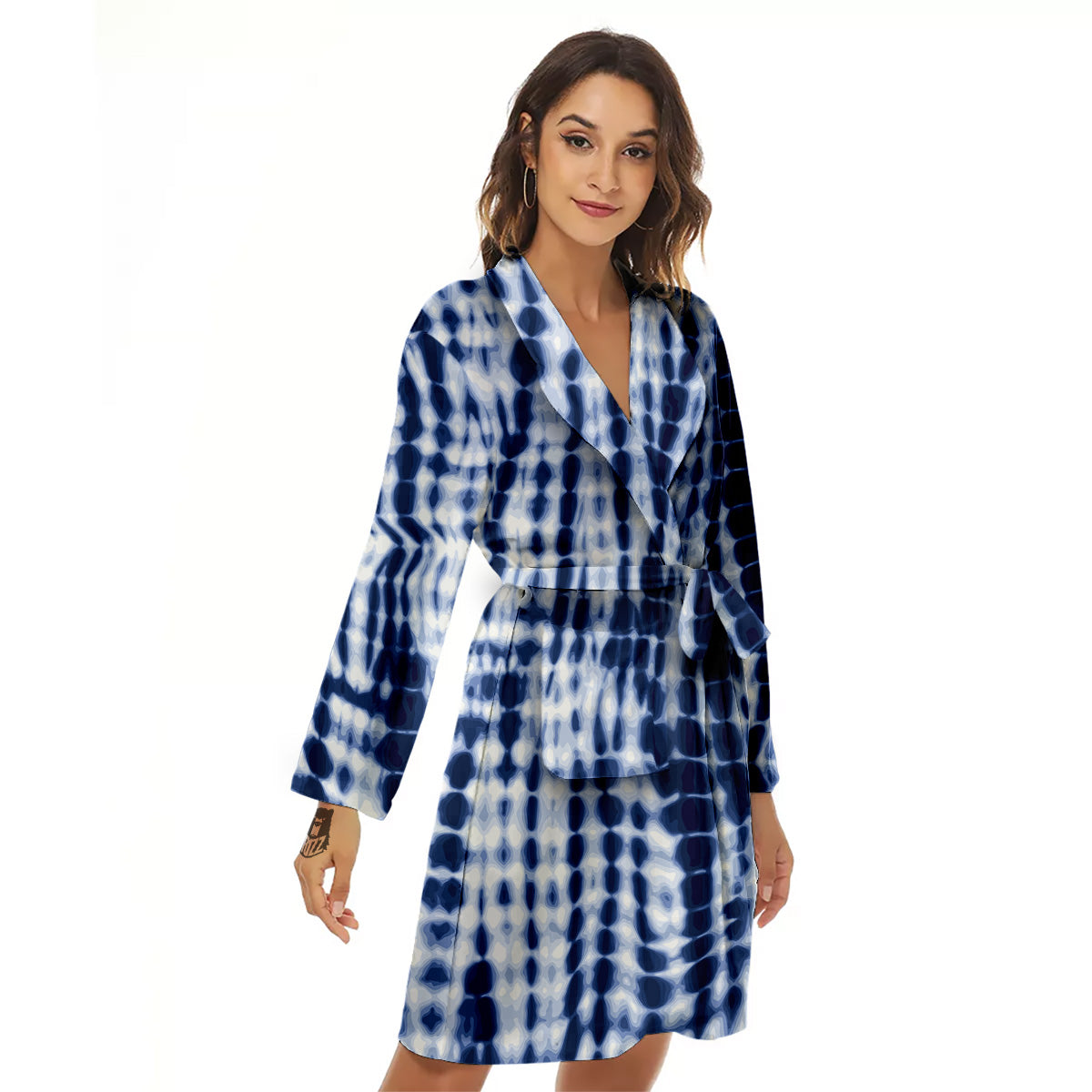 Tie Dye Shibori Blue Print Women's Robe-grizzshop
