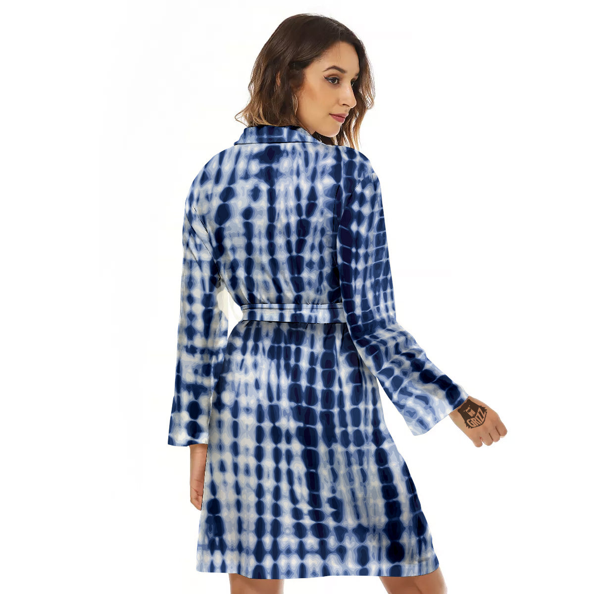 Tie Dye Shibori Blue Print Women's Robe-grizzshop
