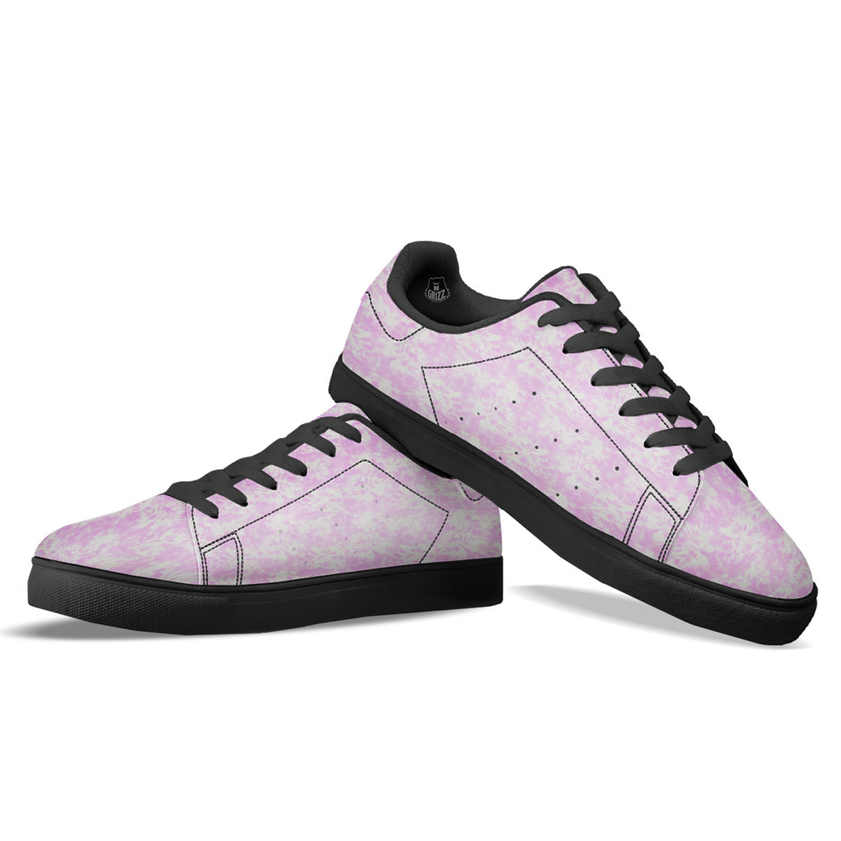 Tie Dye Shibori Pink Print Pattern Black Low Top Sneakers-grizzshop