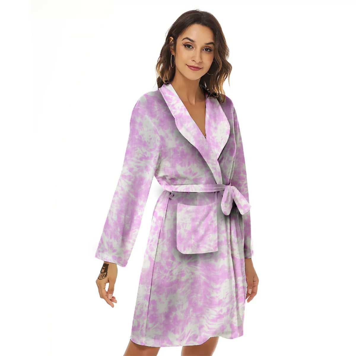 Tie Dye Shibori Pink Print Pattern Women's Robe-grizzshop