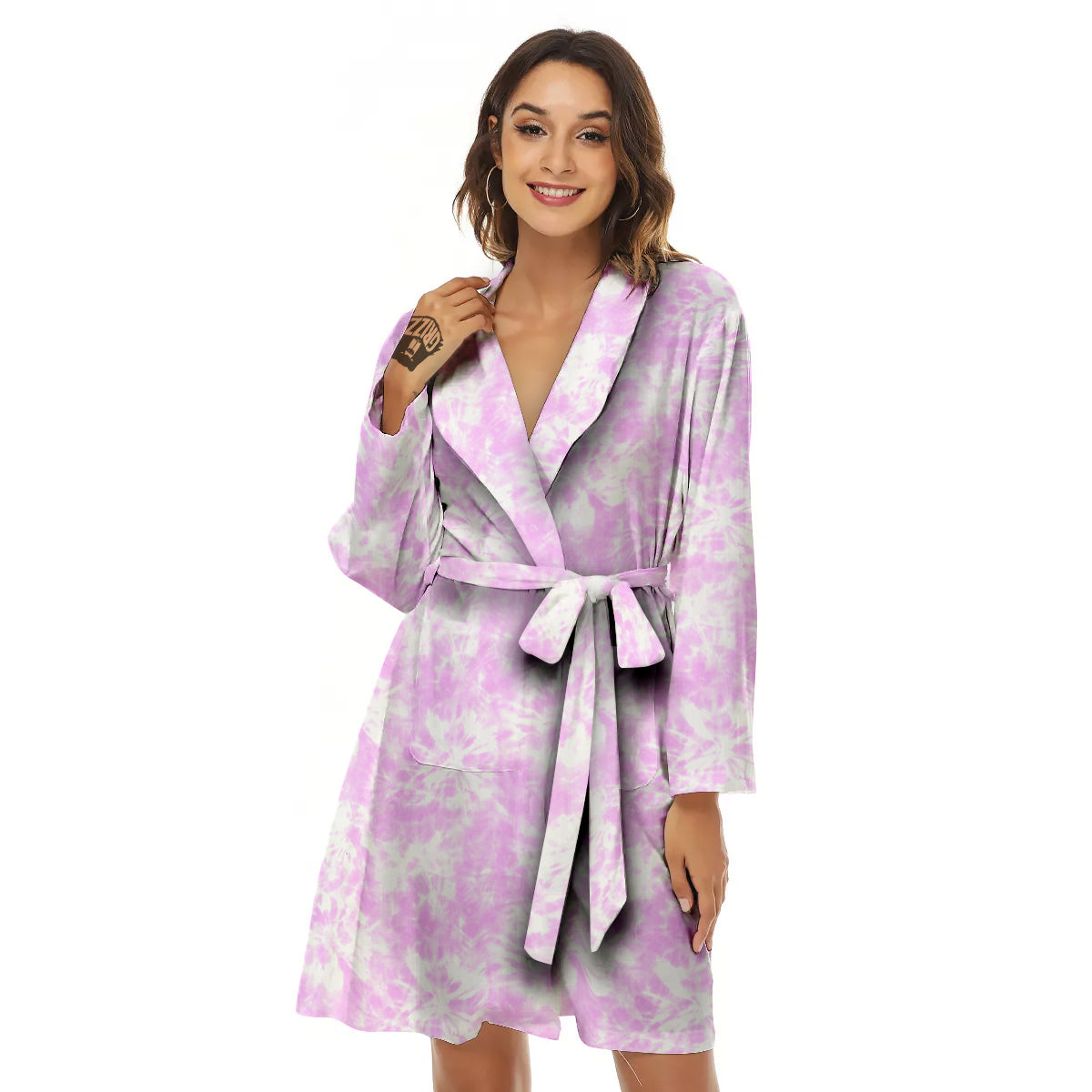 Tie Dye Shibori Pink Print Pattern Women's Robe-grizzshop