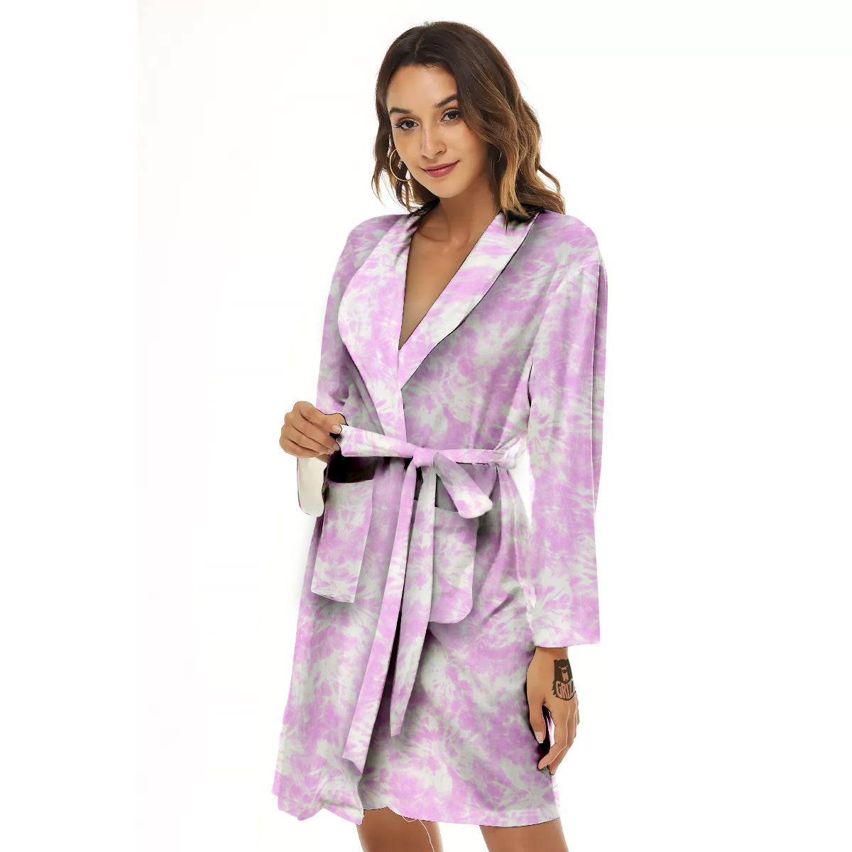 Tie Dye Shibori Pink Print Pattern Women's Robe-grizzshop