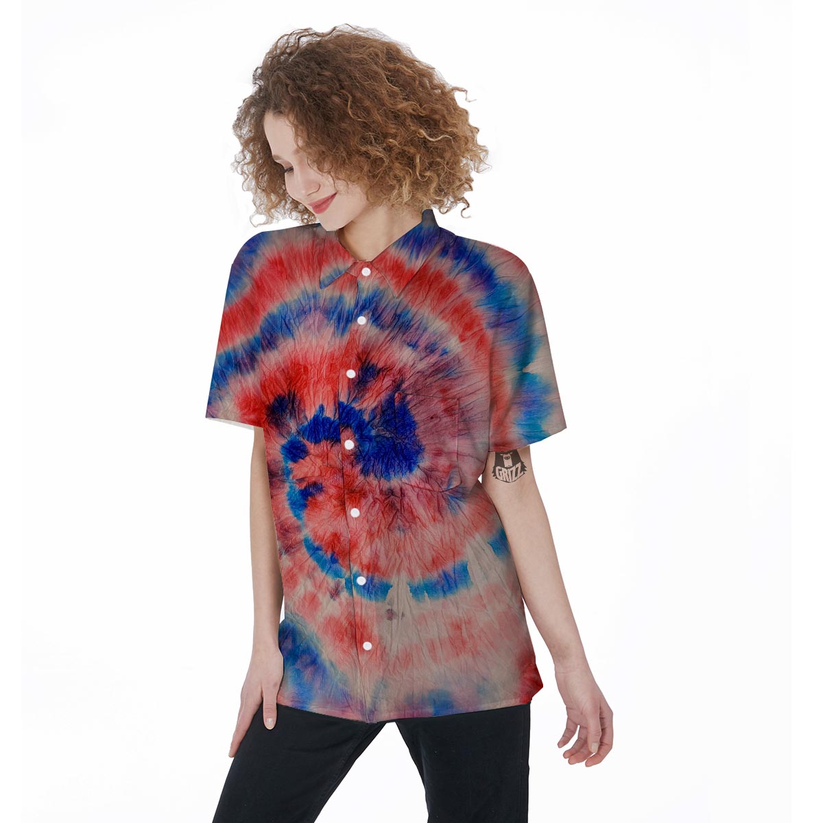 Tie Dye Swirl Batik Women's Short Sleeve Shirts-grizzshop