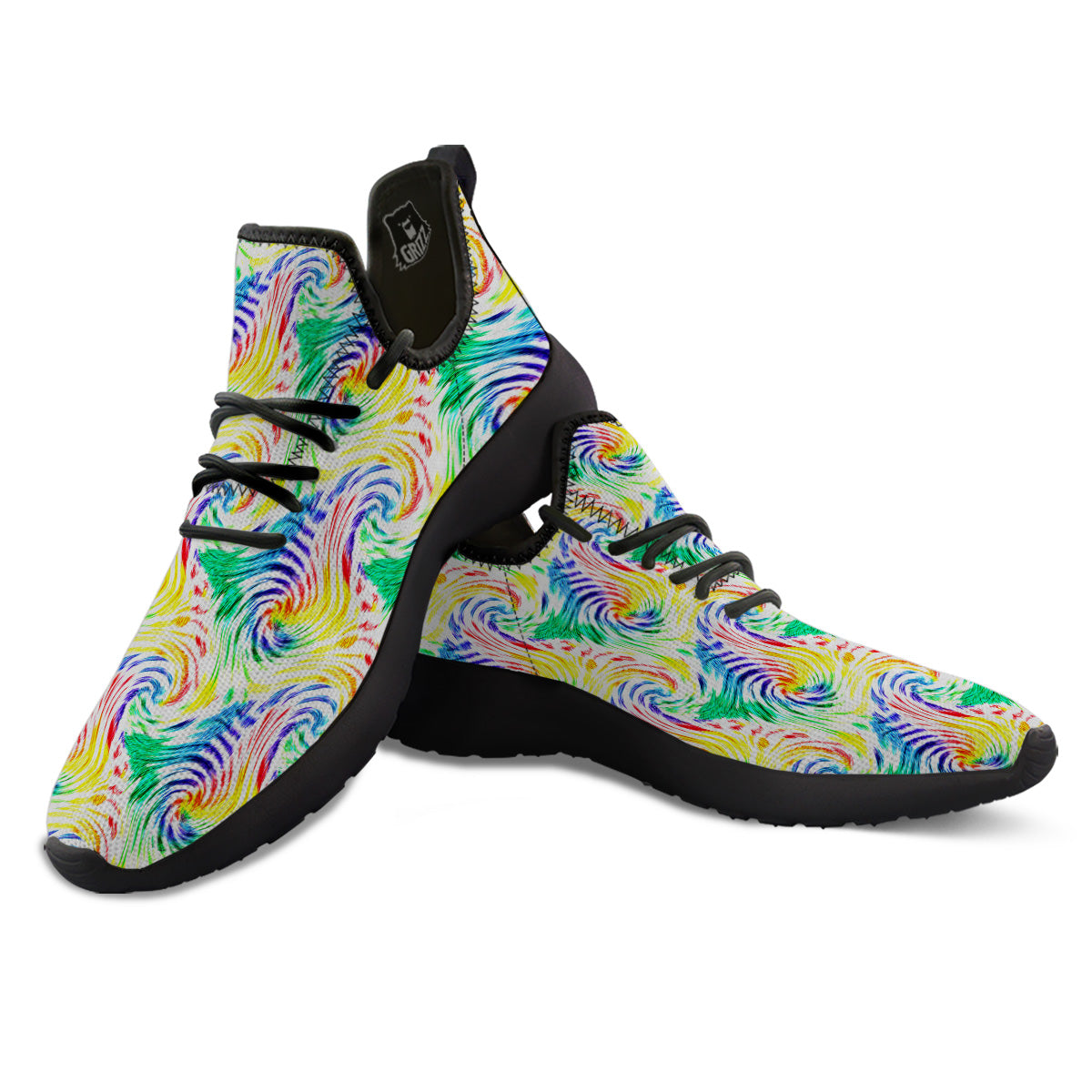 Tie Dye Swirl Colorful Print Pattern Black Athletic Shoes-grizzshop