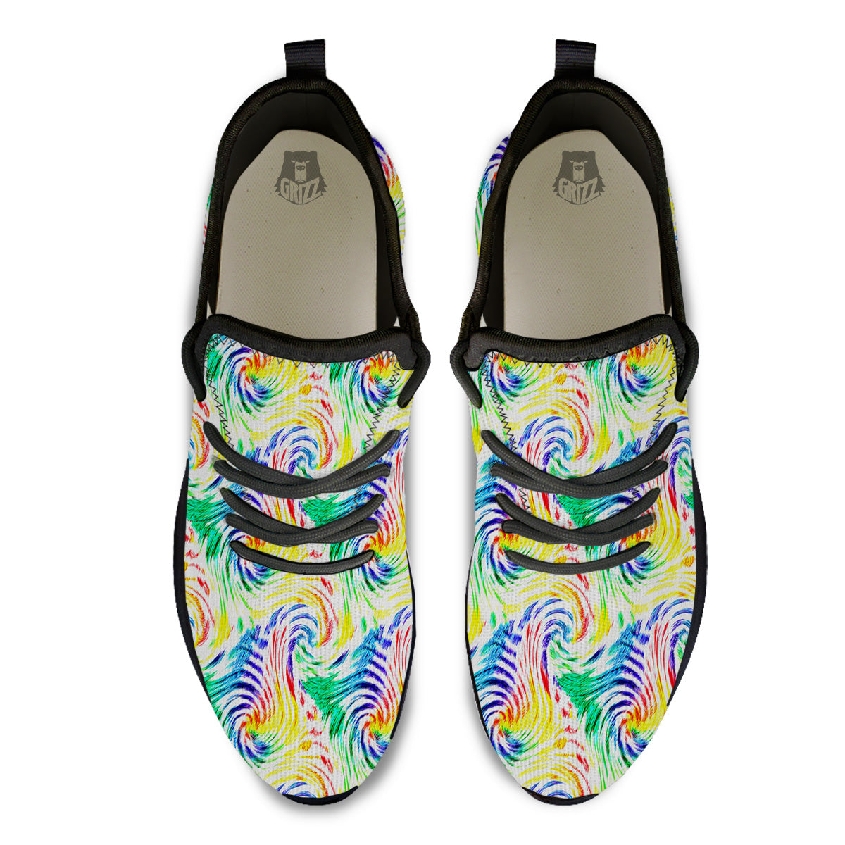 Tie Dye Swirl Colorful Print Pattern Black Athletic Shoes-grizzshop