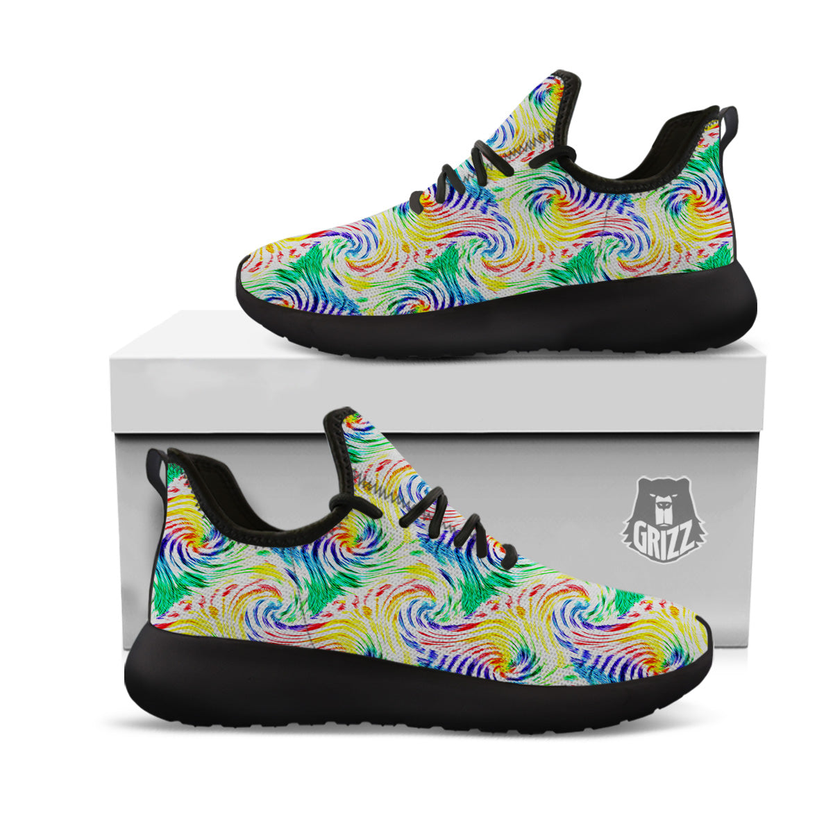 Tie Dye Swirl Colorful Print Pattern Black Athletic Shoes-grizzshop