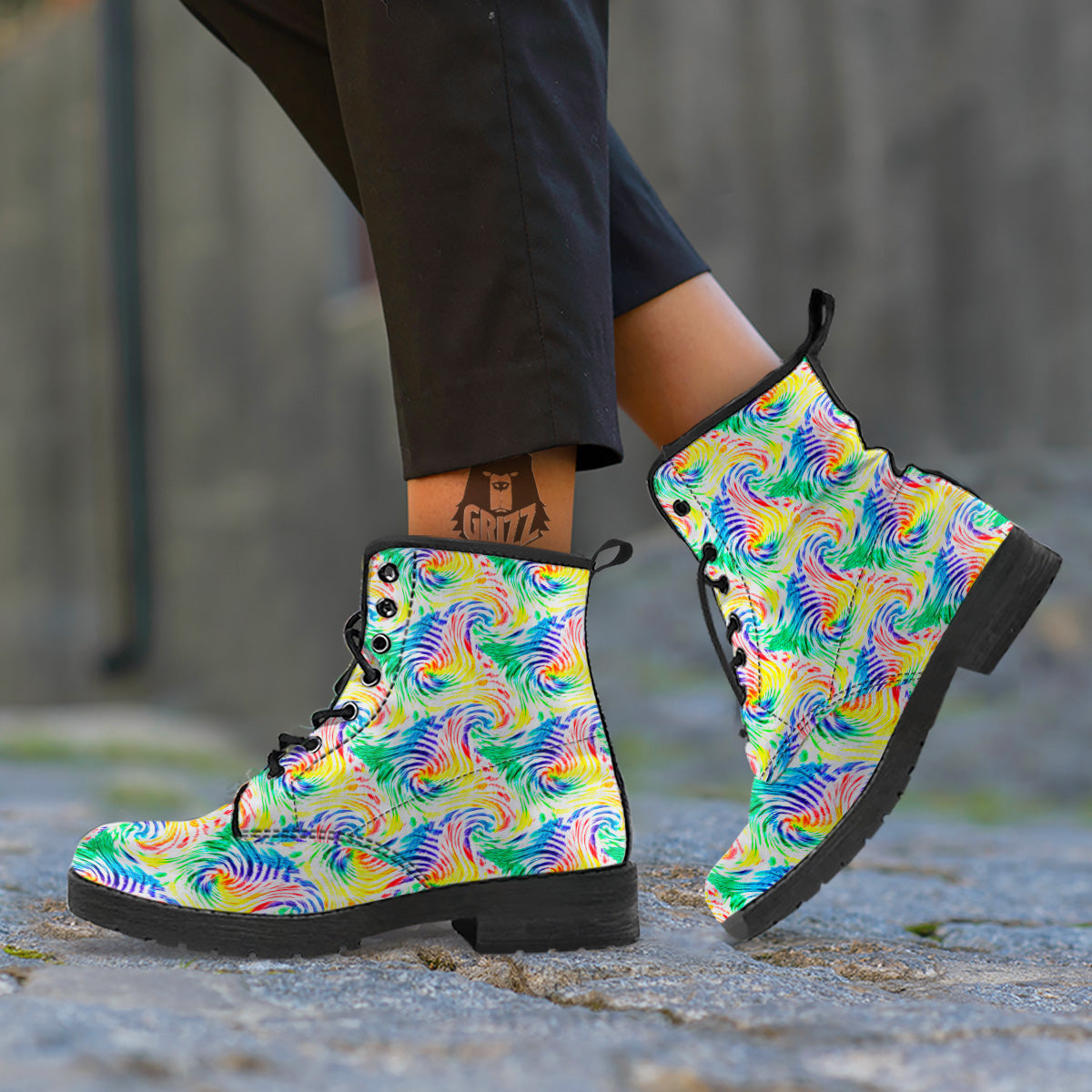 Tie Dye Swirl Colorful Print Pattern Leather Boots-grizzshop