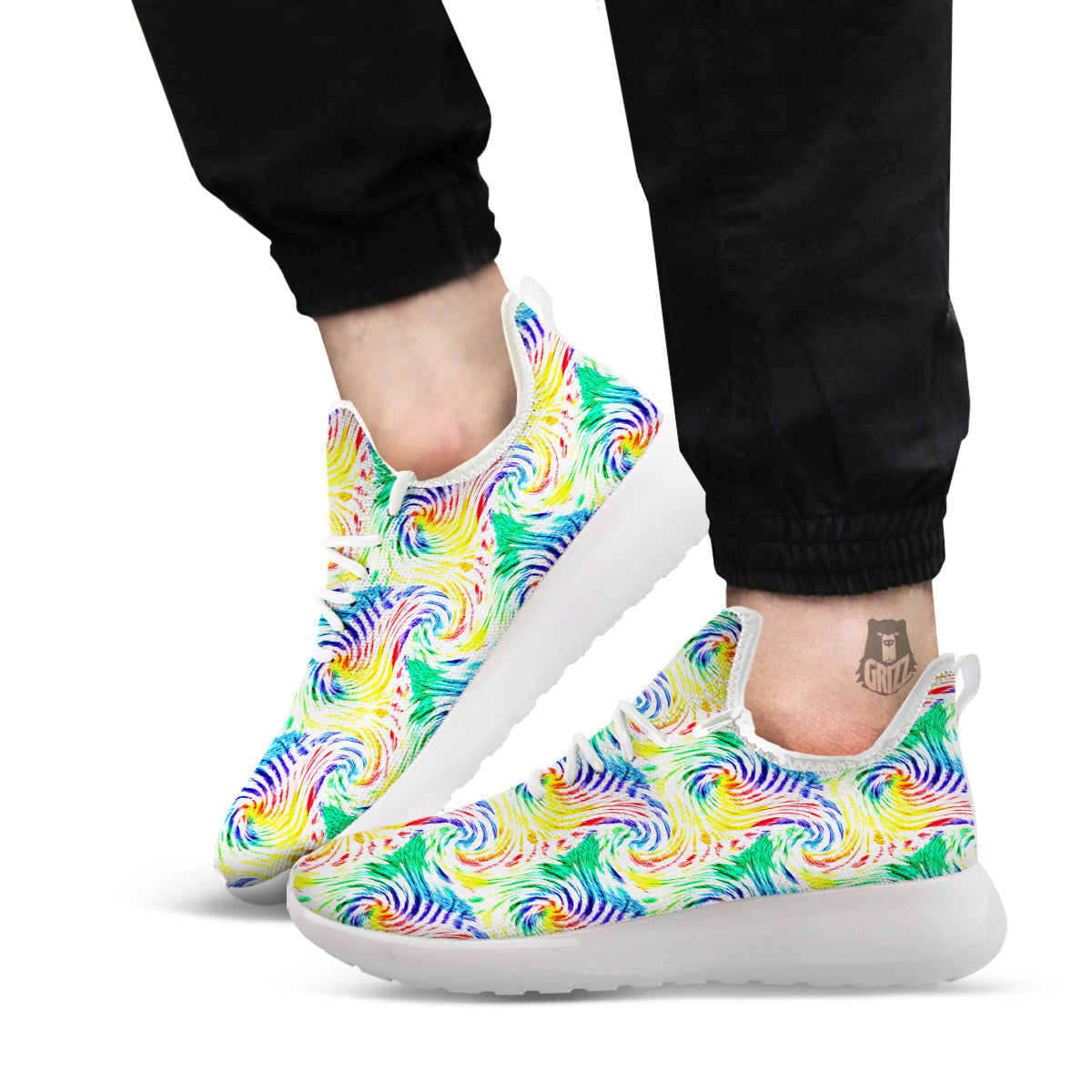 Tie Dye Swirl Colorful Print Pattern White Athletic Shoes-grizzshop