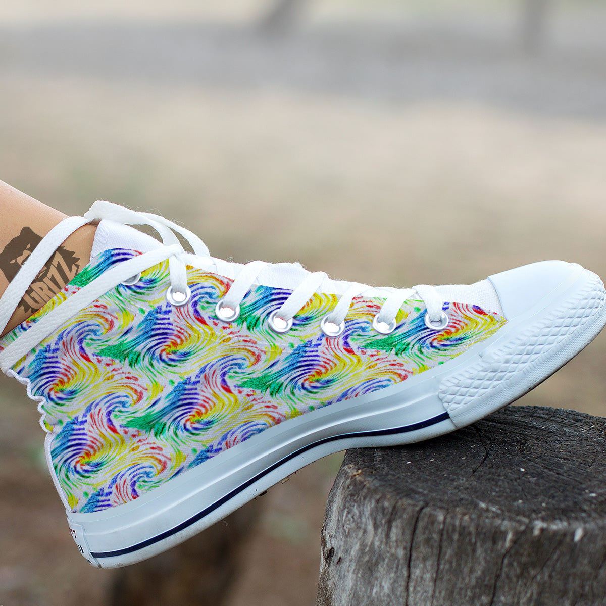 Tie Dye Swirl Colorful Print Pattern White High Top Shoes-grizzshop