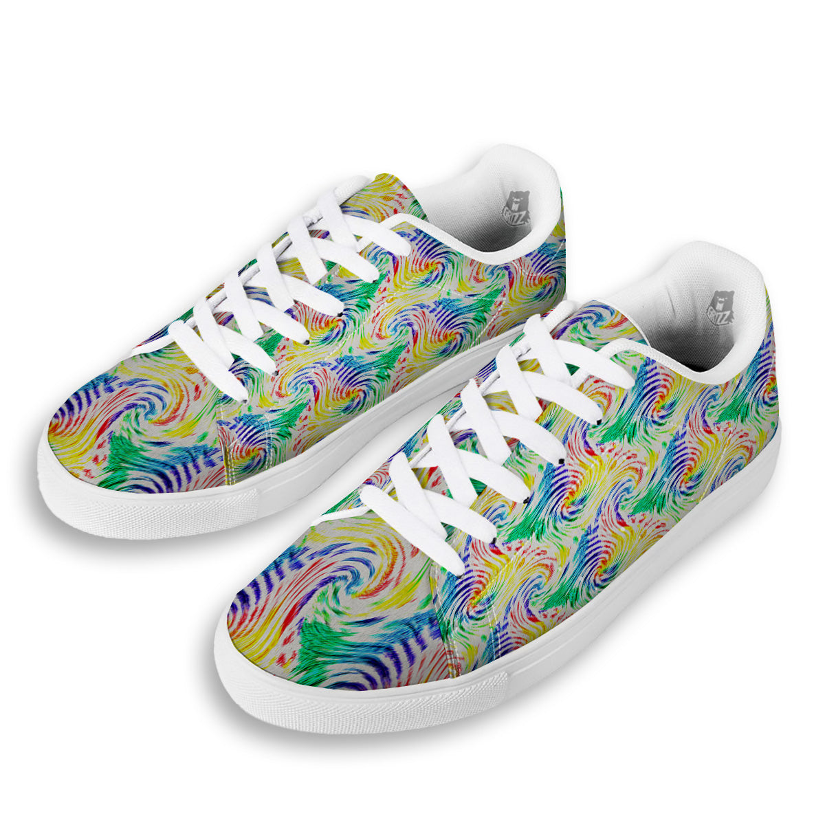 Tie Dye Swirl Colorful Print Pattern White Low Top Sneakers-grizzshop