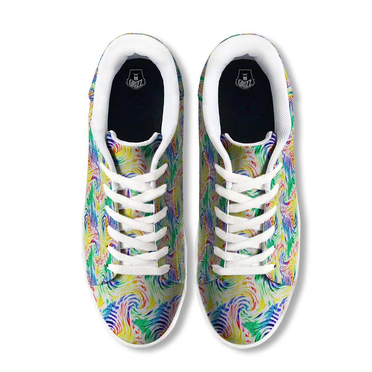 Tie Dye Swirl Colorful Print Pattern White Low Top Sneakers-grizzshop