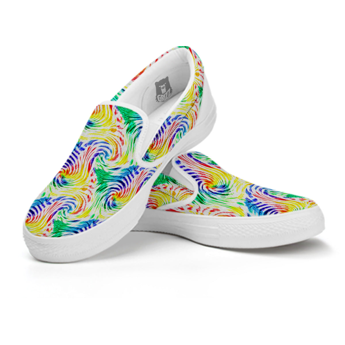 Tie Dye Swirl Colorful Print Pattern White Slip On Shoes-grizzshop