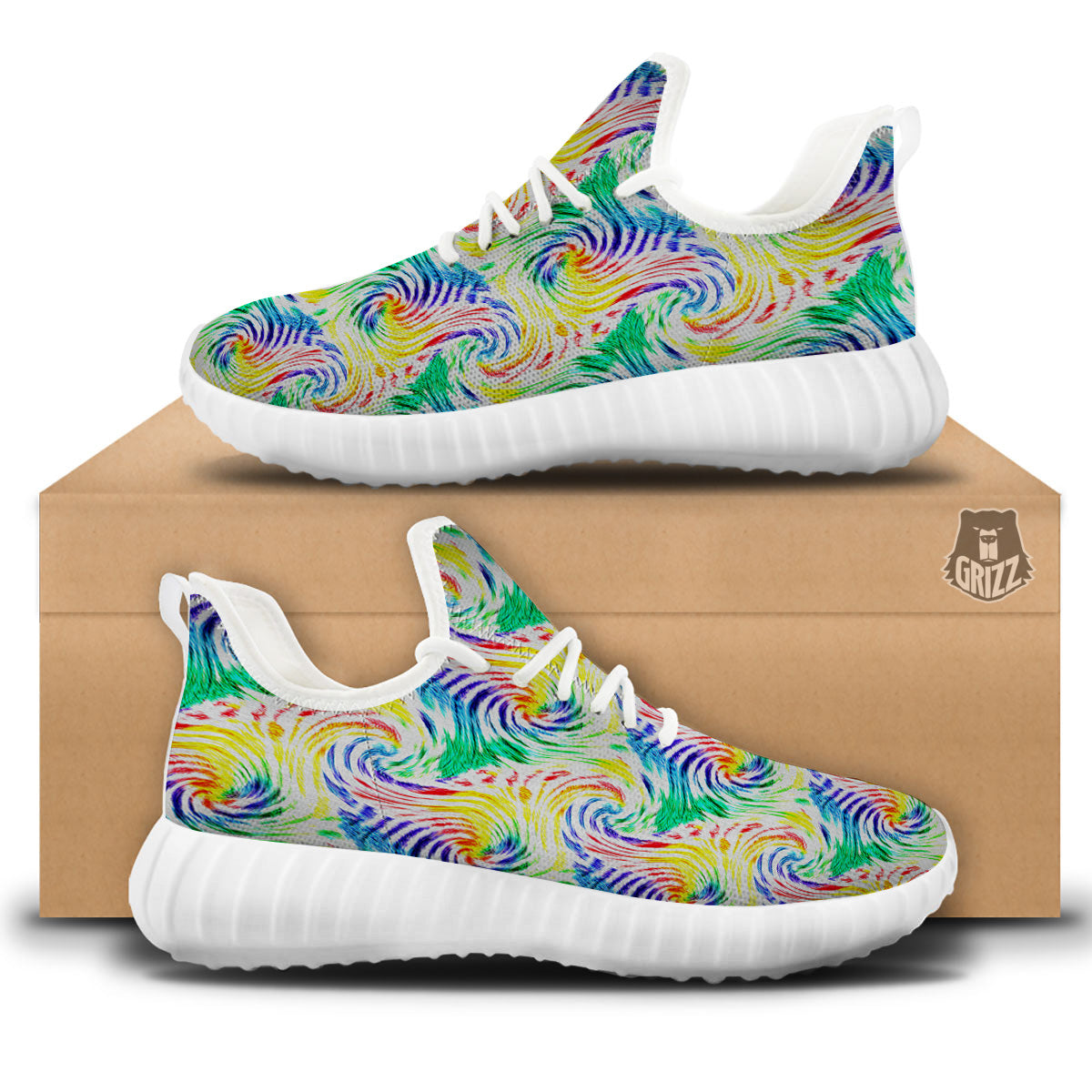 Tie Dye Swirl Colorful Print Pattern White Walking Shoes-grizzshop
