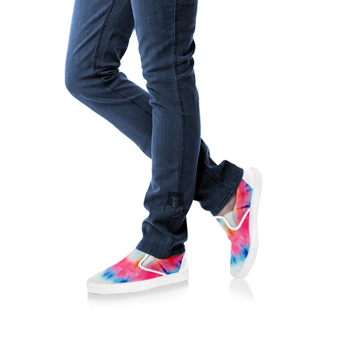 Tie Dye Swirl Print White Slip On Shoes-grizzshop