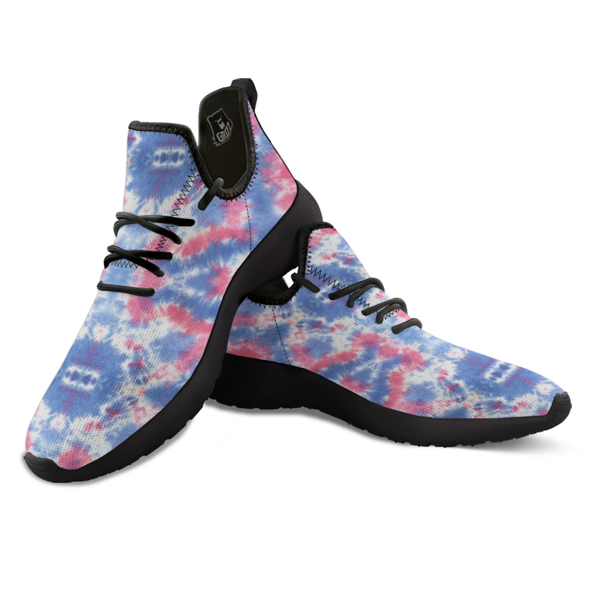 Tie Dye Two Tone Print Pattern Black Athletic Shoes-grizzshop
