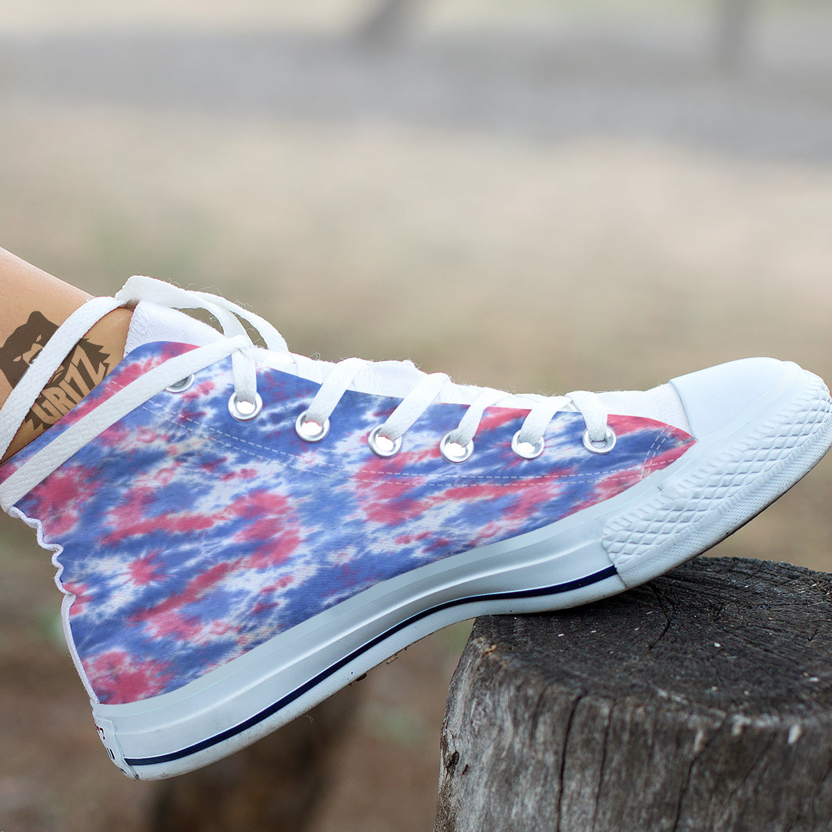 Tie Dye Two Tone Print Pattern White High Top Shoes-grizzshop