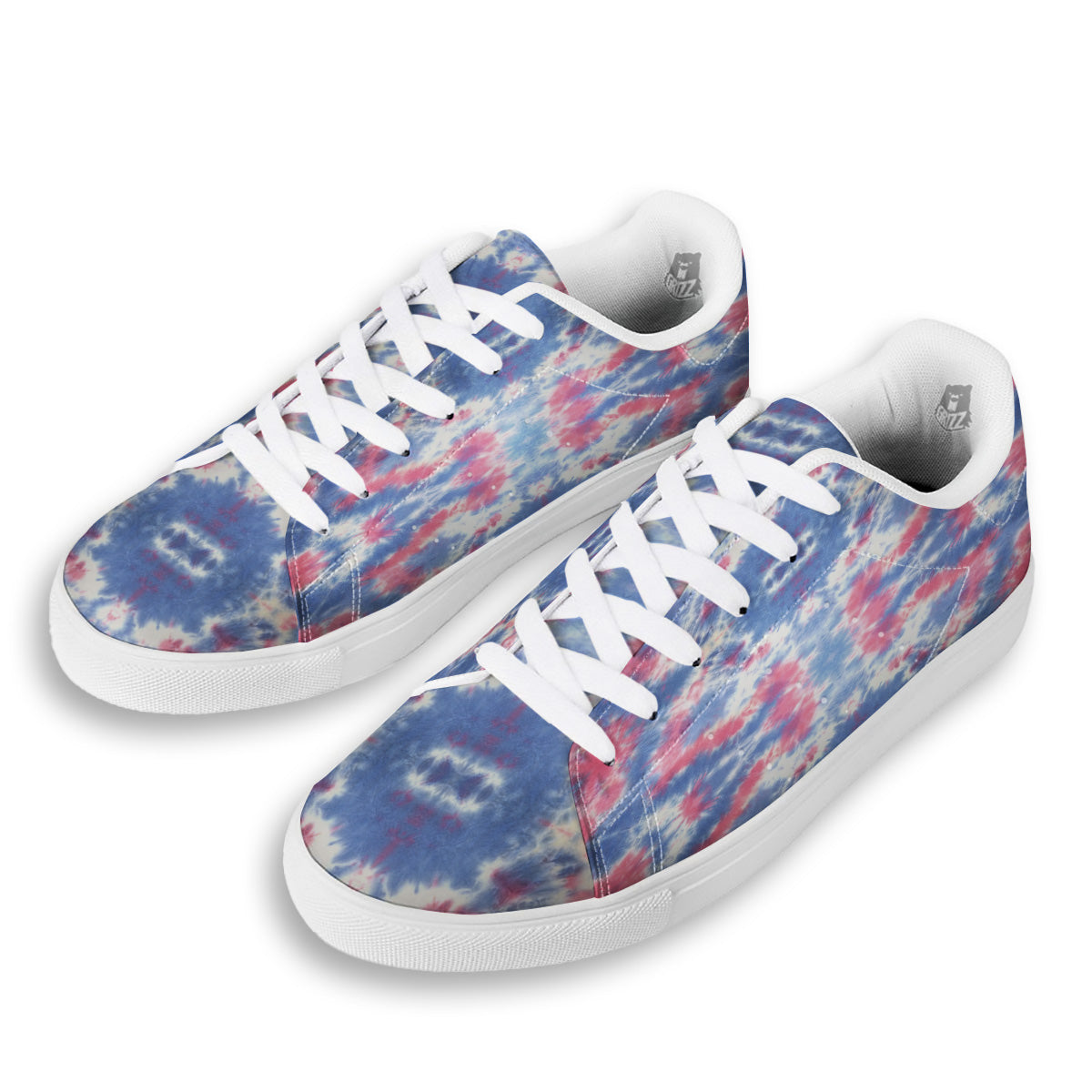 Tie Dye Two Tone Print Pattern White Low Top Sneakers-grizzshop