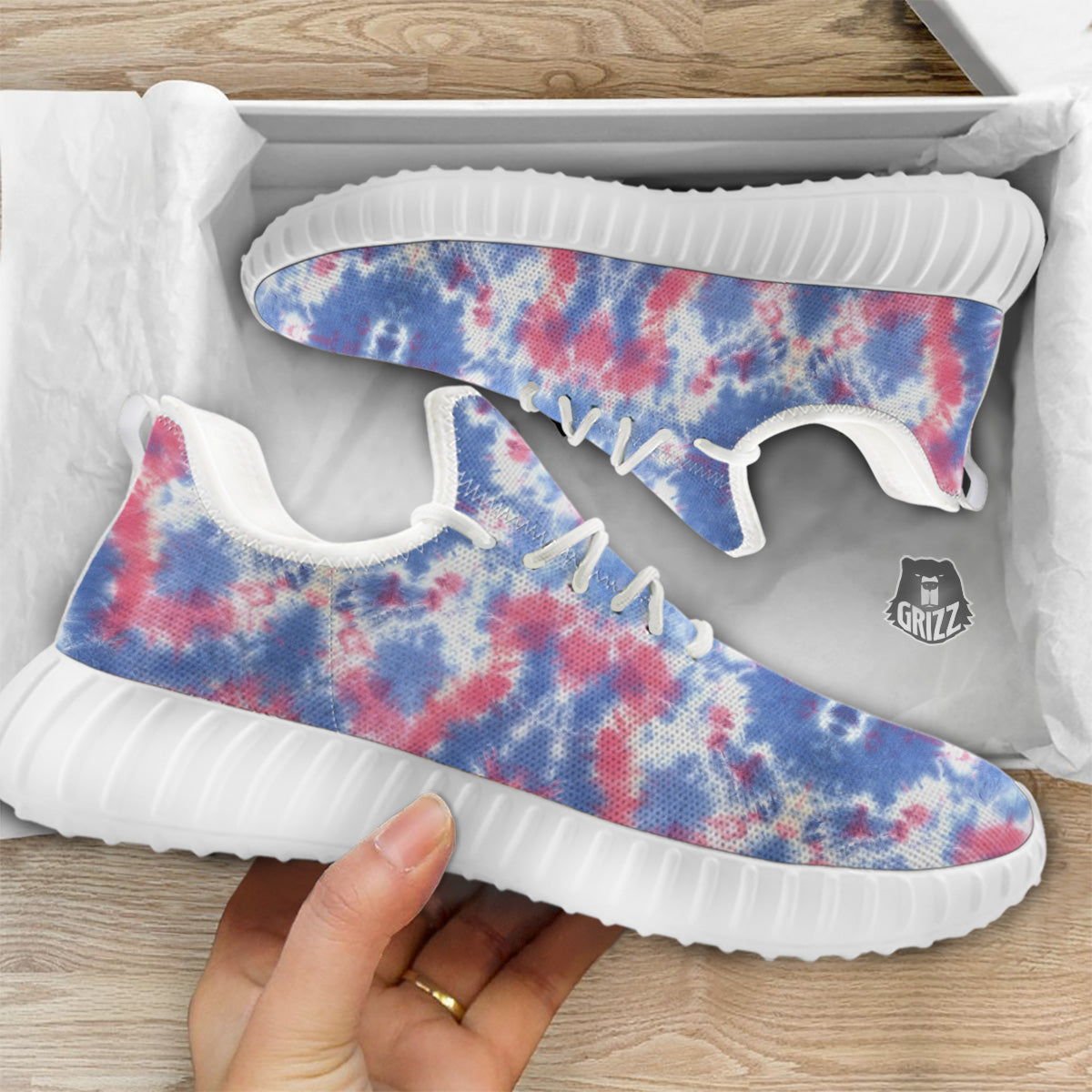 Tie Dye Two Tone Print Pattern White Walking Shoes-grizzshop