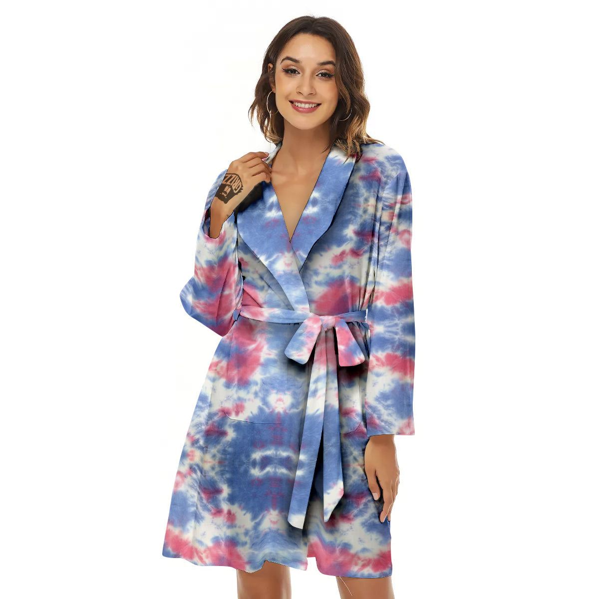 Tie Dye Two Tone Print Pattern Women's Robe-grizzshop