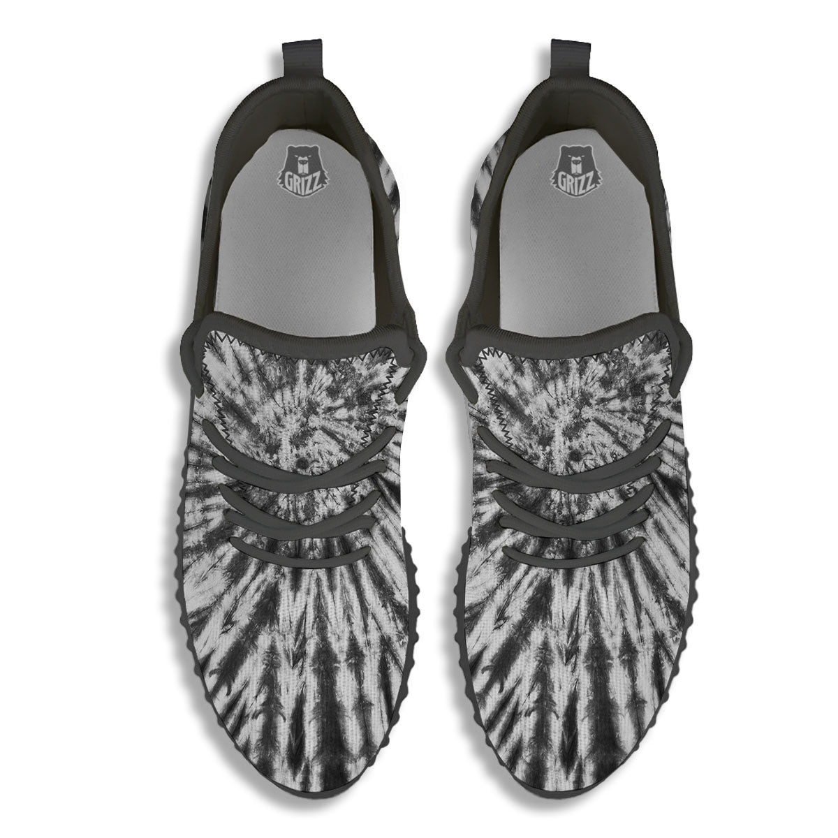 Tie Dye White And Black Print Black Walking Shoes-grizzshop